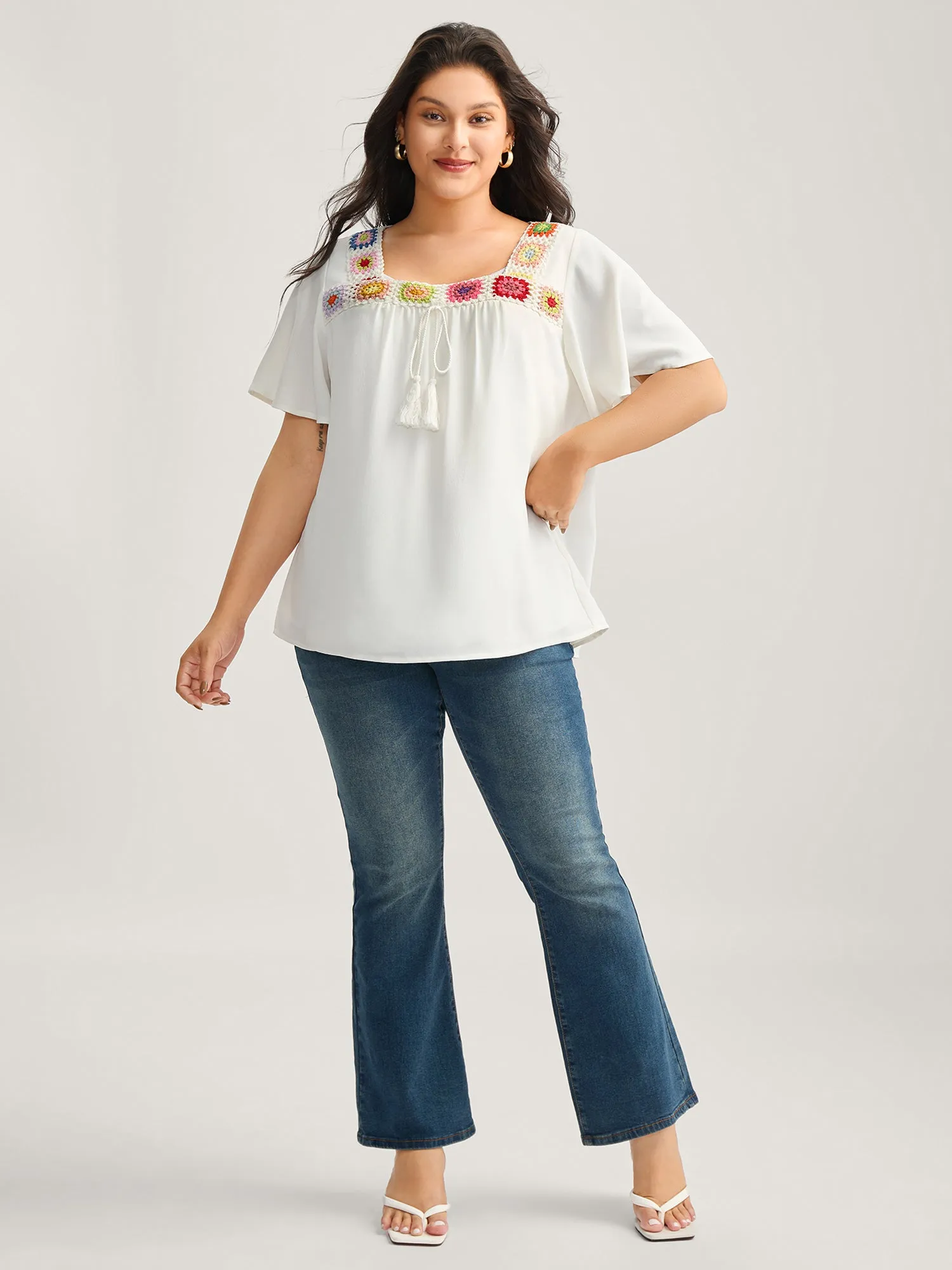 Colorful Crochet Floral Tie Blouse sold by Bloomchic product image thumbnail 3