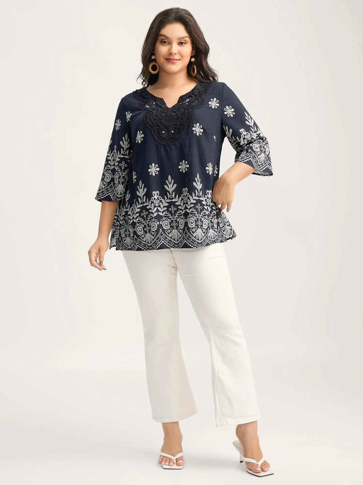 Boho Print Lace Neck Blouse sold by Bloomchic product image thumbnail 3