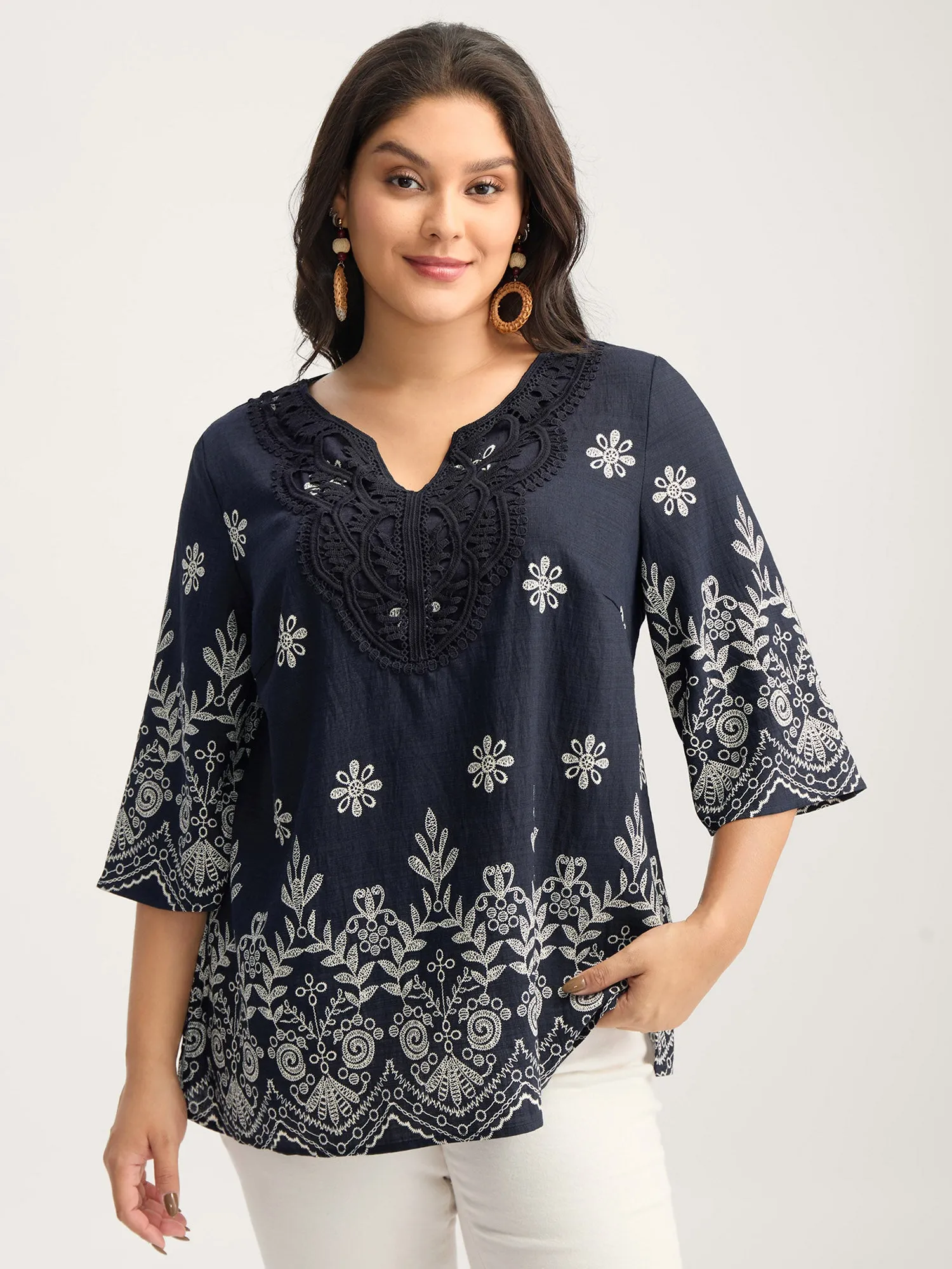 Boho Print Lace Neck Blouse sold by Bloomchic product image thumbnail 2