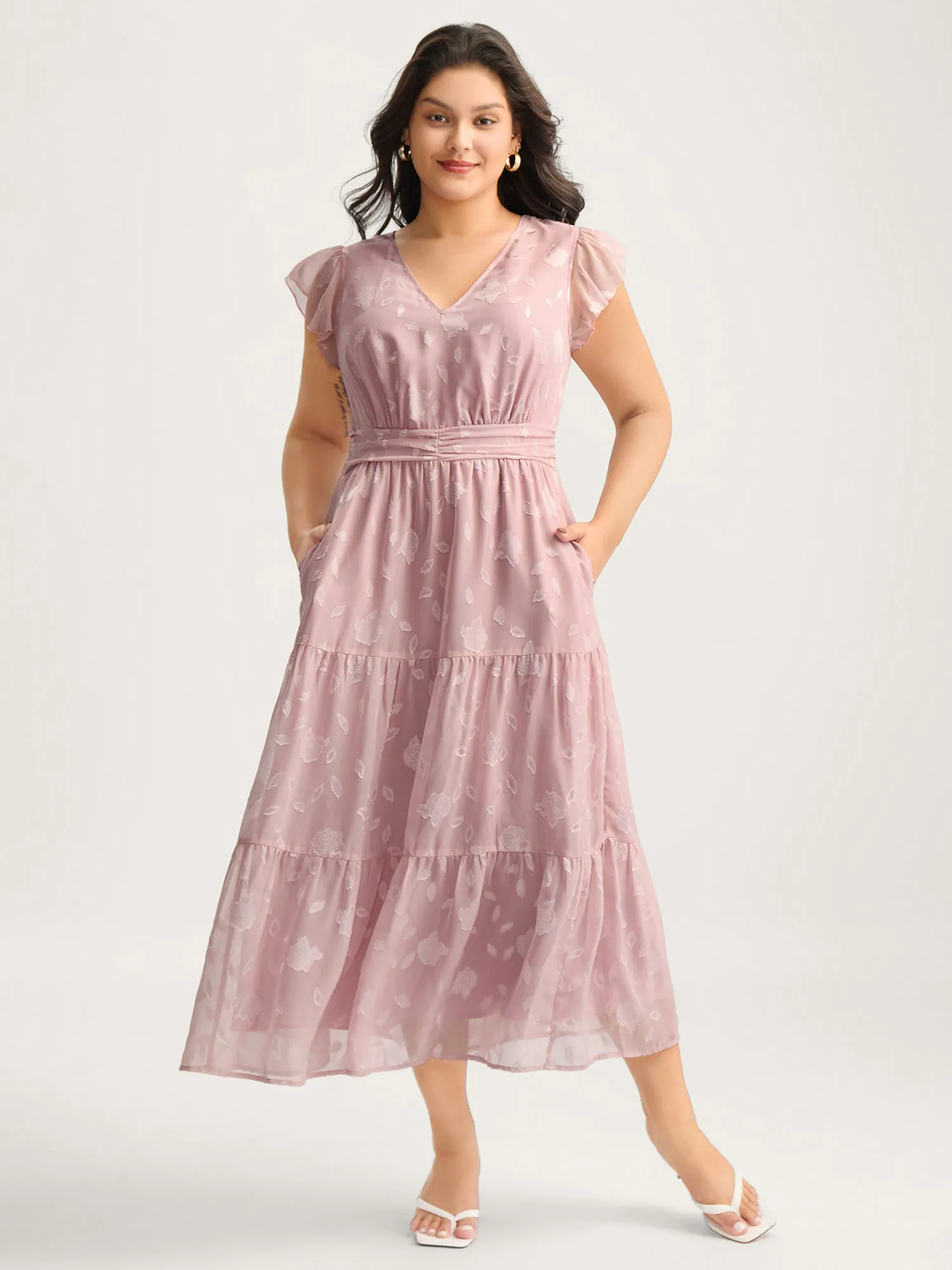 Sweet Petals Pleated Waist Tiered Midi Dress sold by Bloomchic product image thumbnail 2