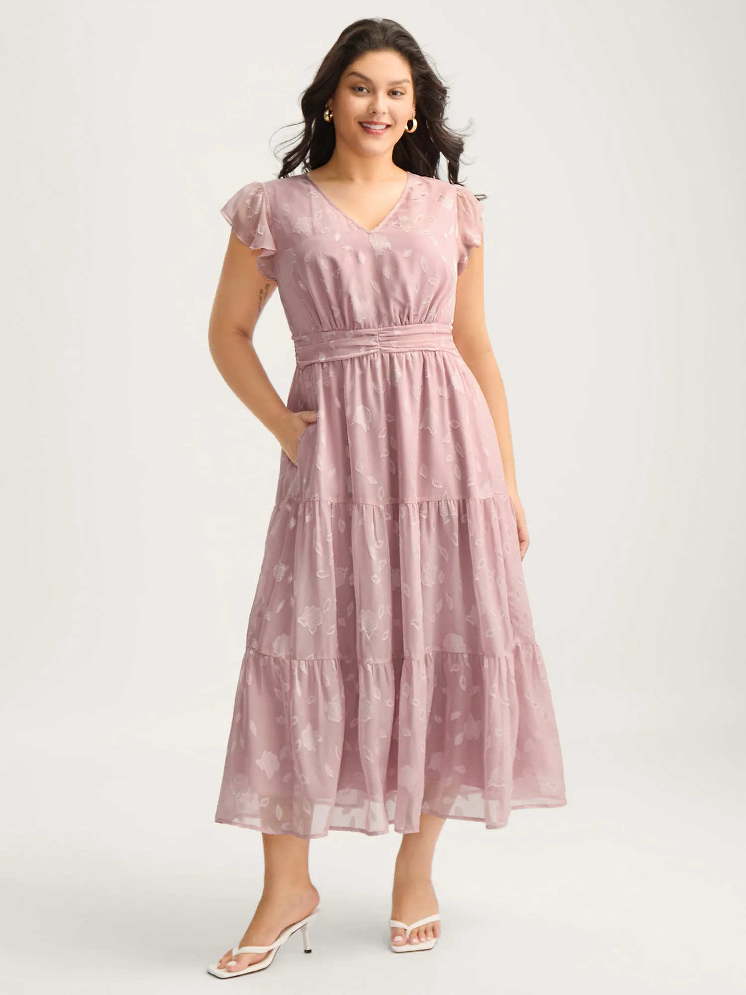 Sweet Petals Pleated Waist Tiered Midi Dress sold by Bloomchic product image thumbnail 3