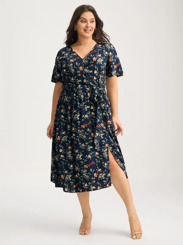 Rayon Floral Side-Tie Stretchy Midi Dress sold by Bloomchic