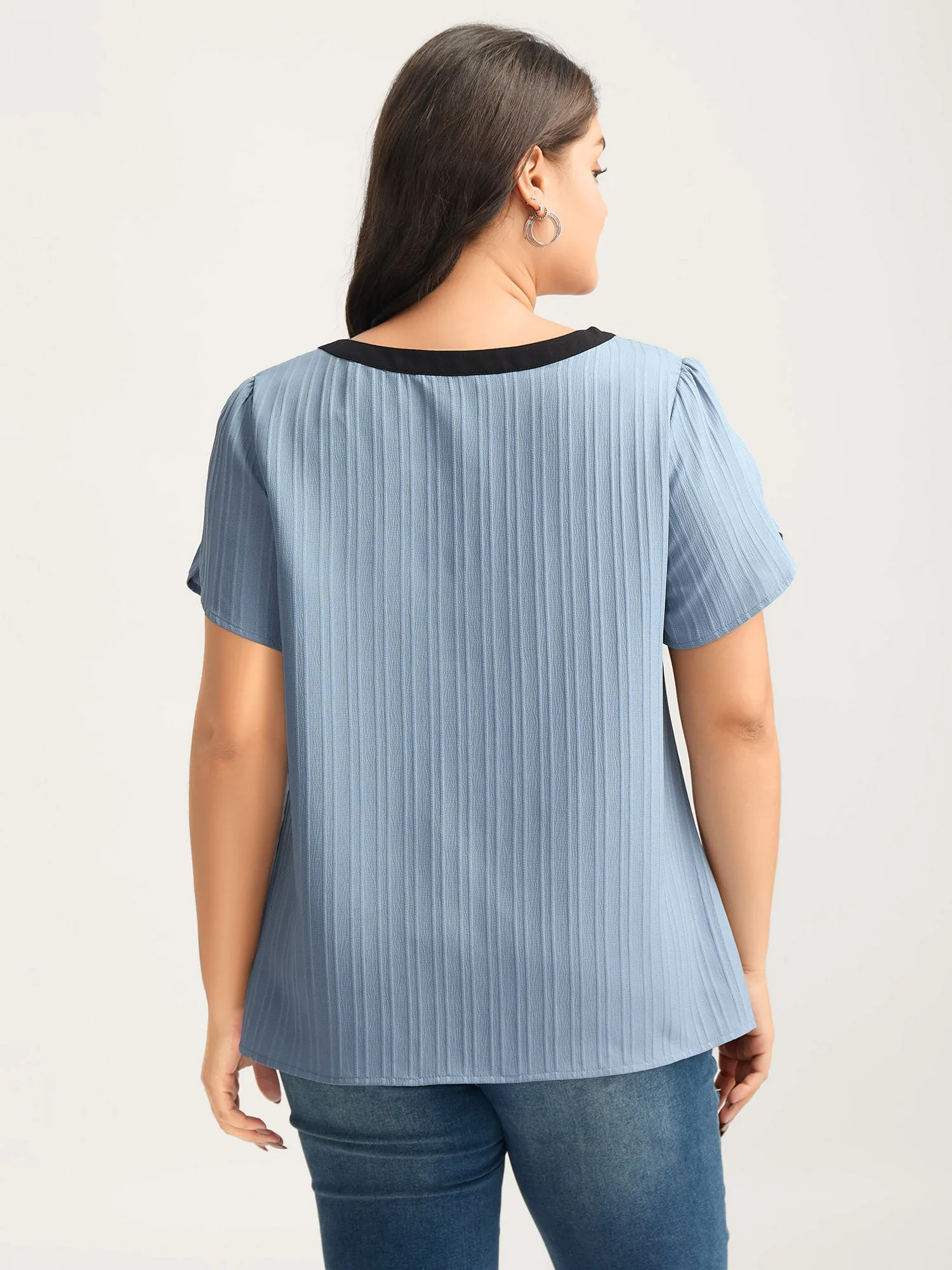 Textured Color Contrast Petal Sleeve Blouse sold by Bloomchic product image thumbnail 5