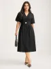 Deep V-Neck Decorative Button Midi Dress sold by Bloomchic
