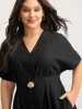 Deep V-Neck Decorative Button Midi Dress sold by Bloomchic