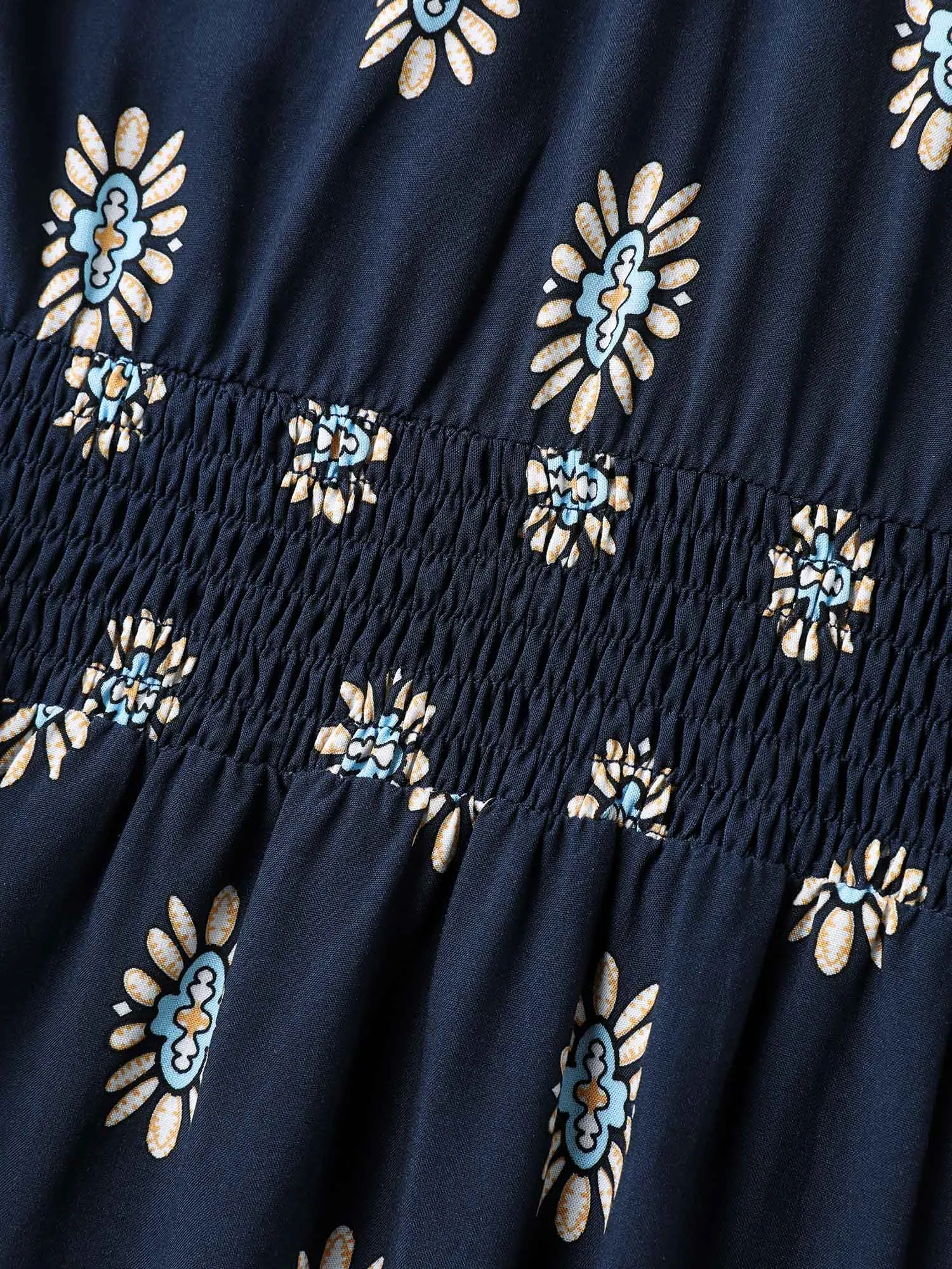 Rayon Geometric Floral Print Shirred Midi Dress sold by Bloomchic product image thumbnail 5