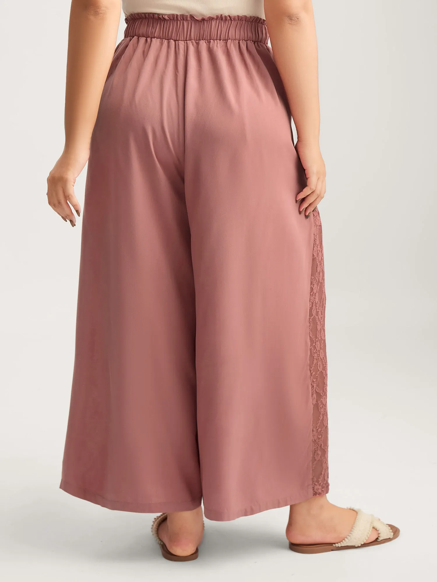 Lace Detail Stretchy Waist Wide-Leg Pants sold by Bloomchic product image thumbnail 4