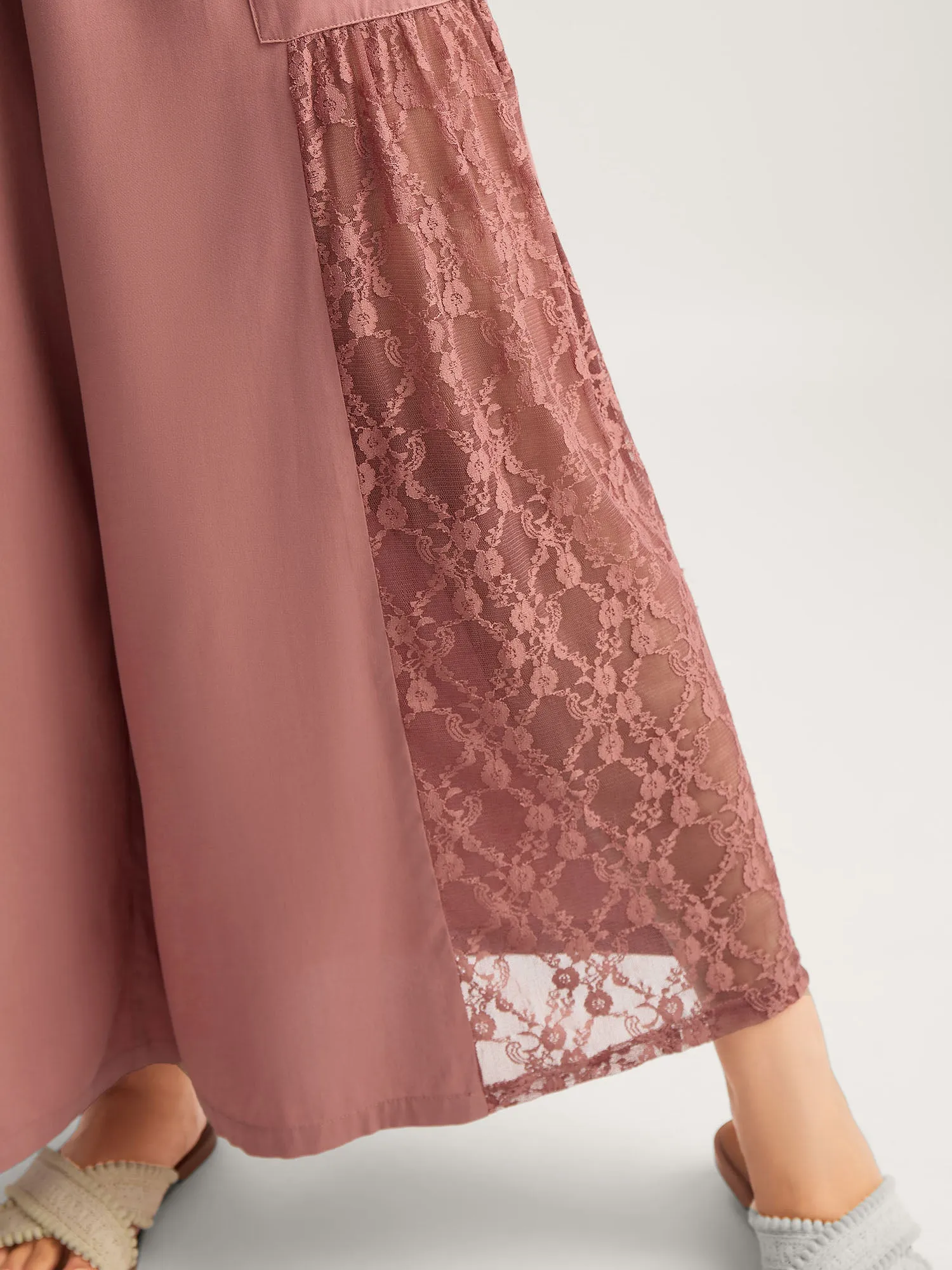 Lace Detail Stretchy Waist Wide-Leg Pants sold by Bloomchic product image thumbnail 2