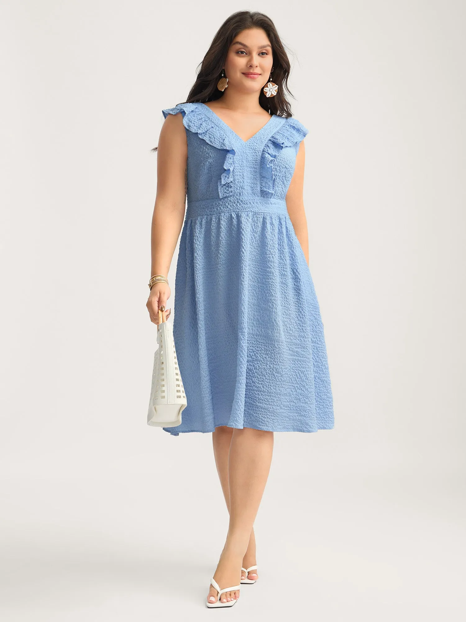 Ruffled Neck Textured Sleeveless Midi Dress sold by Bloomchic product image thumbnail 3