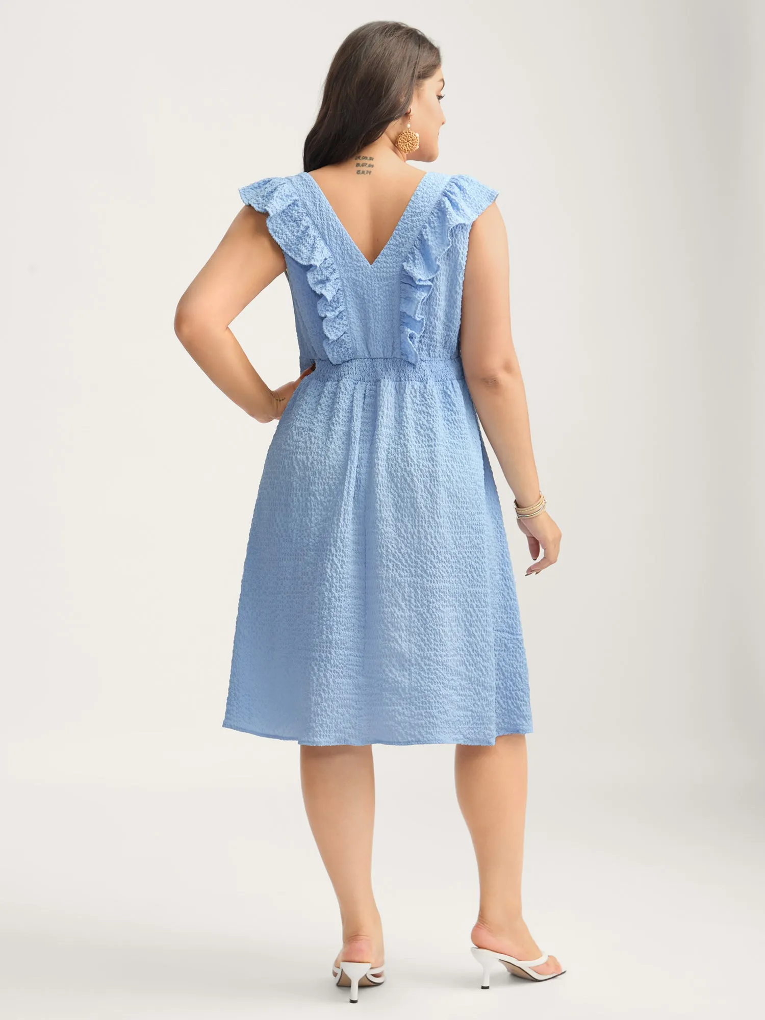 Ruffled Neck Textured Sleeveless Midi Dress sold by Bloomchic product image thumbnail 4