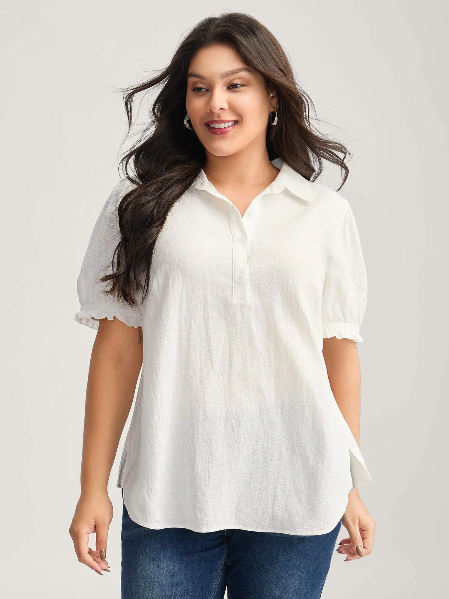 Pure Cotton Ruffled Puffy Sleeve Blouse sold by Bloomchic product image thumbnail 2