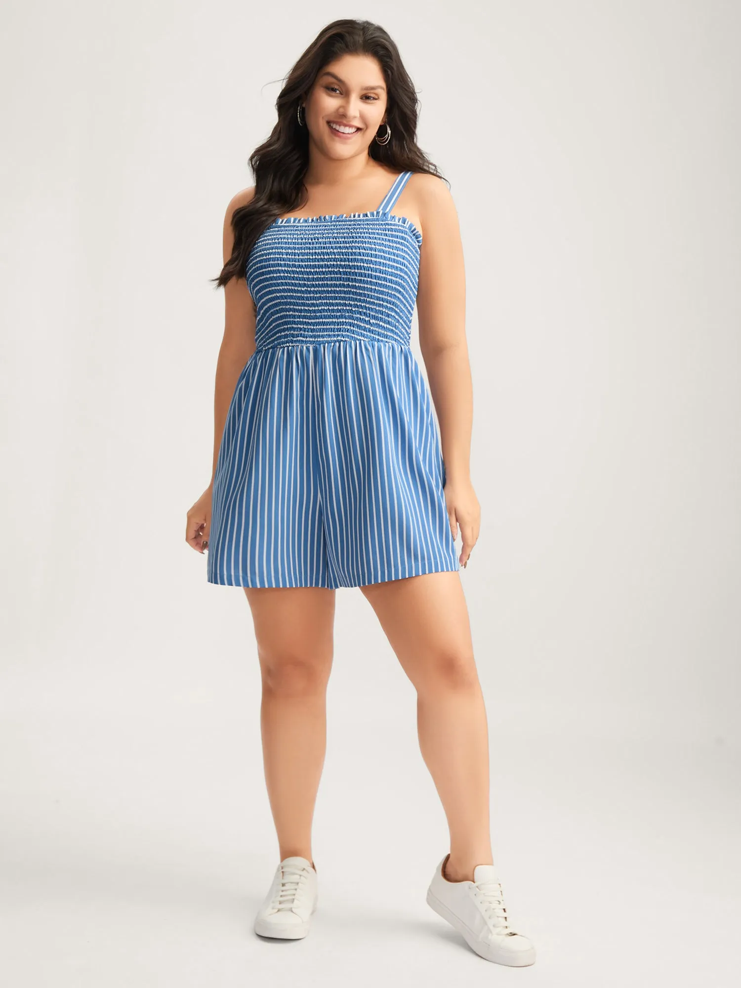 Striped Shirred Bodice Cami Romper sold by Bloomchic product image thumbnail 3