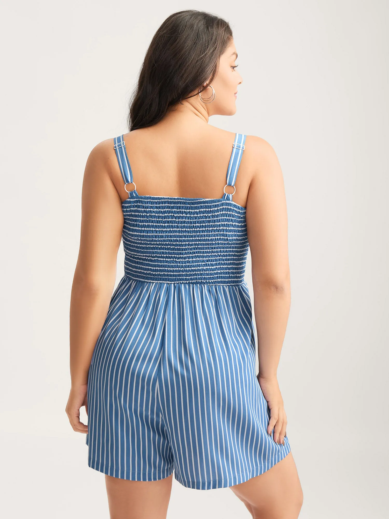 Striped Shirred Bodice Cami Romper sold by Bloomchic product image thumbnail 4