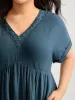Pure Cotton Lace V-Neck Solid Midi Dress sold by Bloomchic