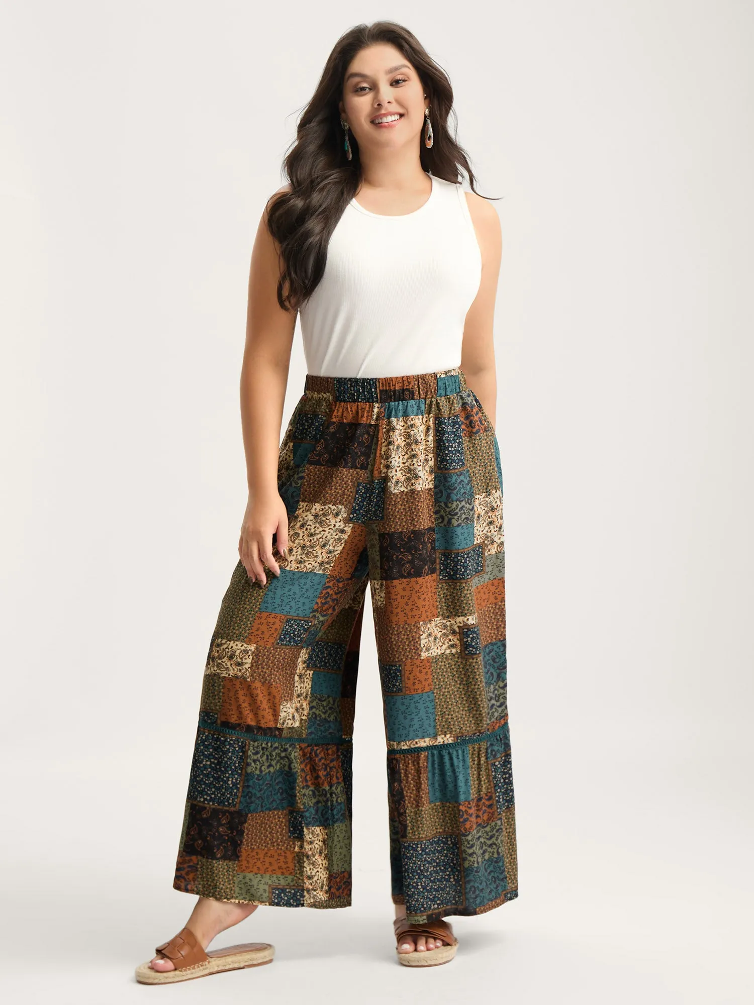 Floral Collage Lace Spliced Wide-Leg Pants sold by Bloomchic product image thumbnail 3