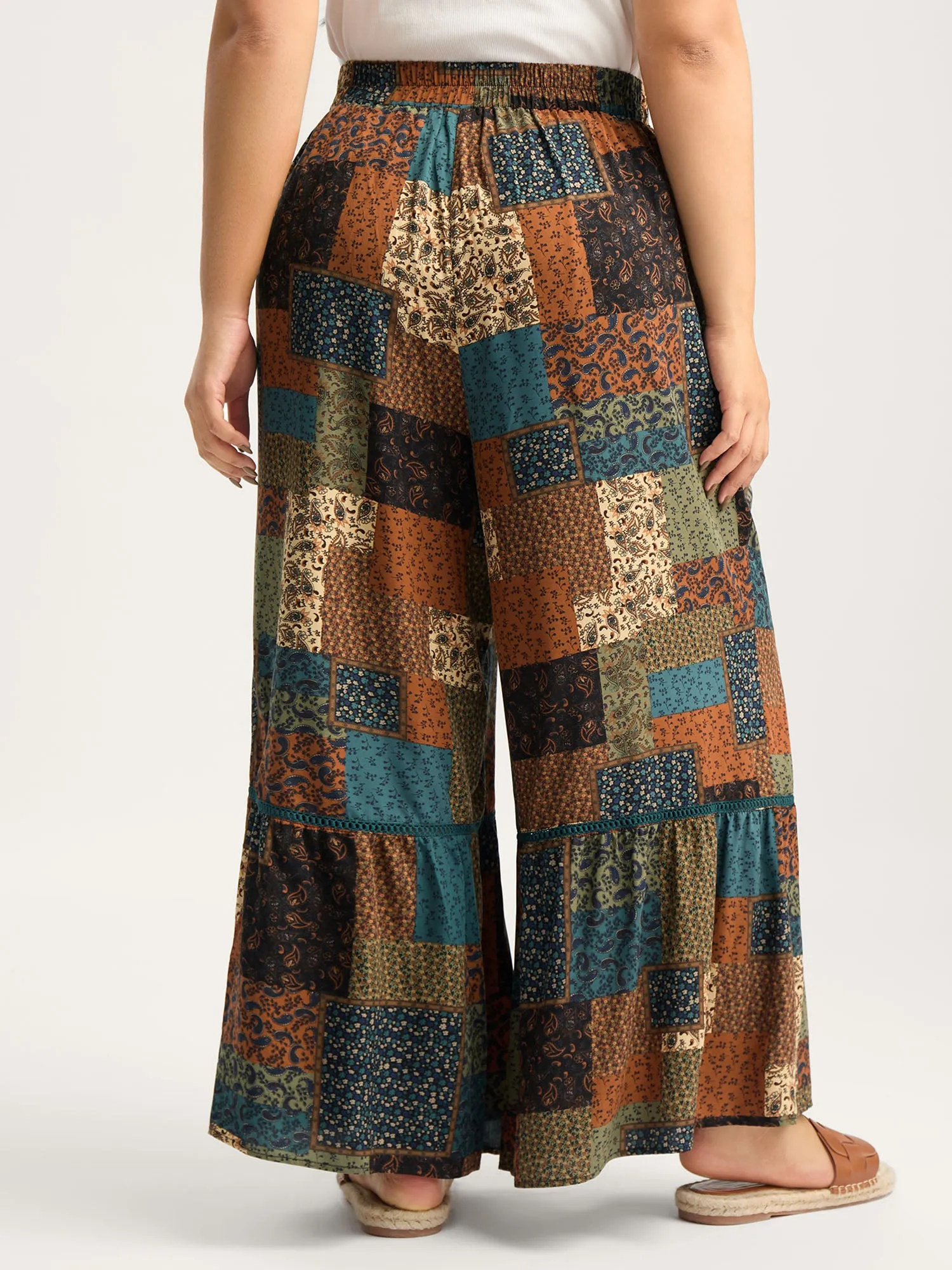 Floral Collage Lace Spliced Wide-Leg Pants sold by Bloomchic product image thumbnail 4