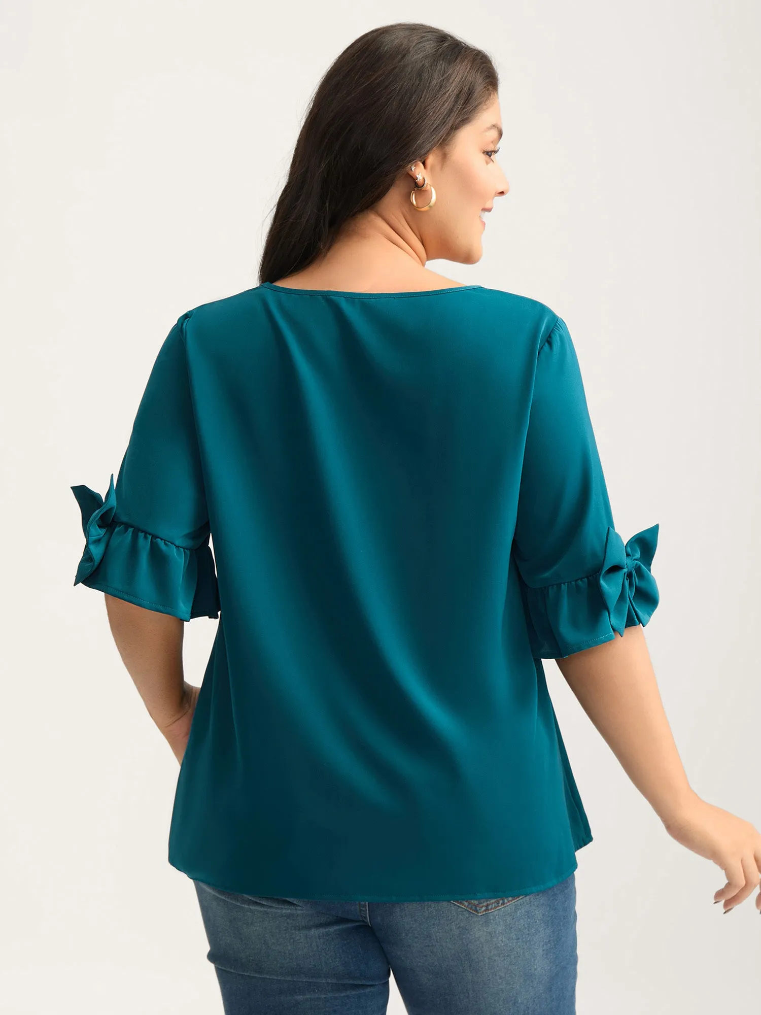Ruffled 3D Bow Detail Solid Blouse sold by Bloomchic product image thumbnail 4