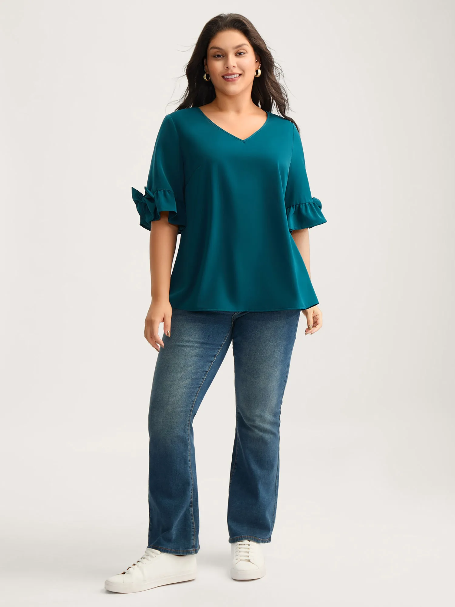 Ruffled 3D Bow Detail Solid Blouse sold by Bloomchic product image thumbnail 3