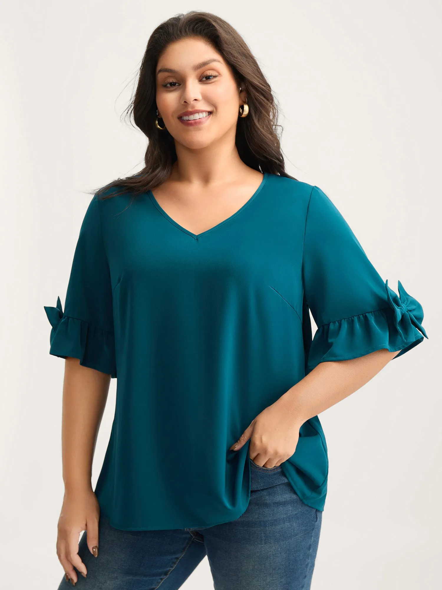 Ruffled 3D Bow Detail Solid Blouse sold by Bloomchic product image thumbnail 2