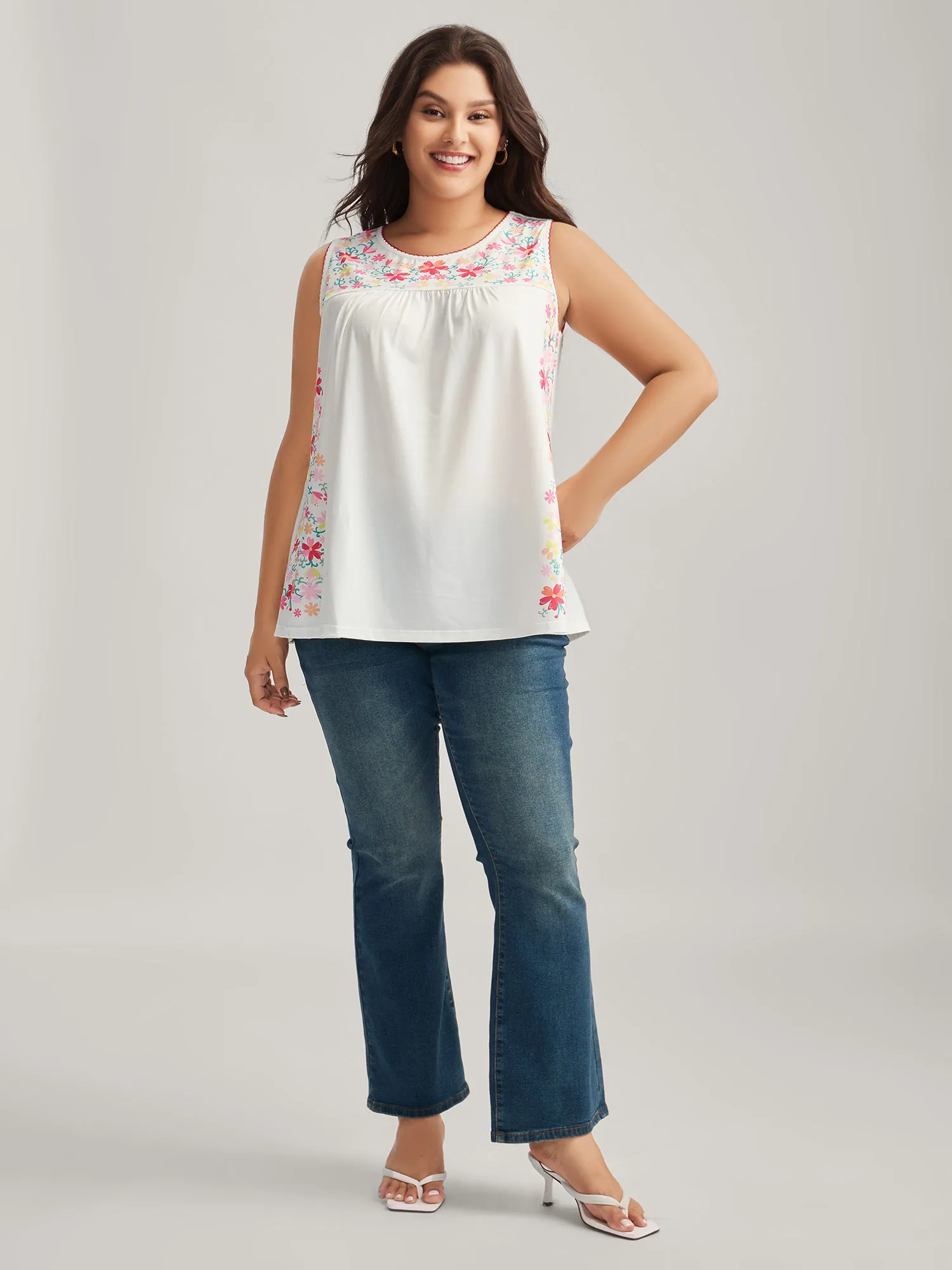 Stretchy Floral Neck Flowy Tank Top sold by Bloomchic product image thumbnail 3