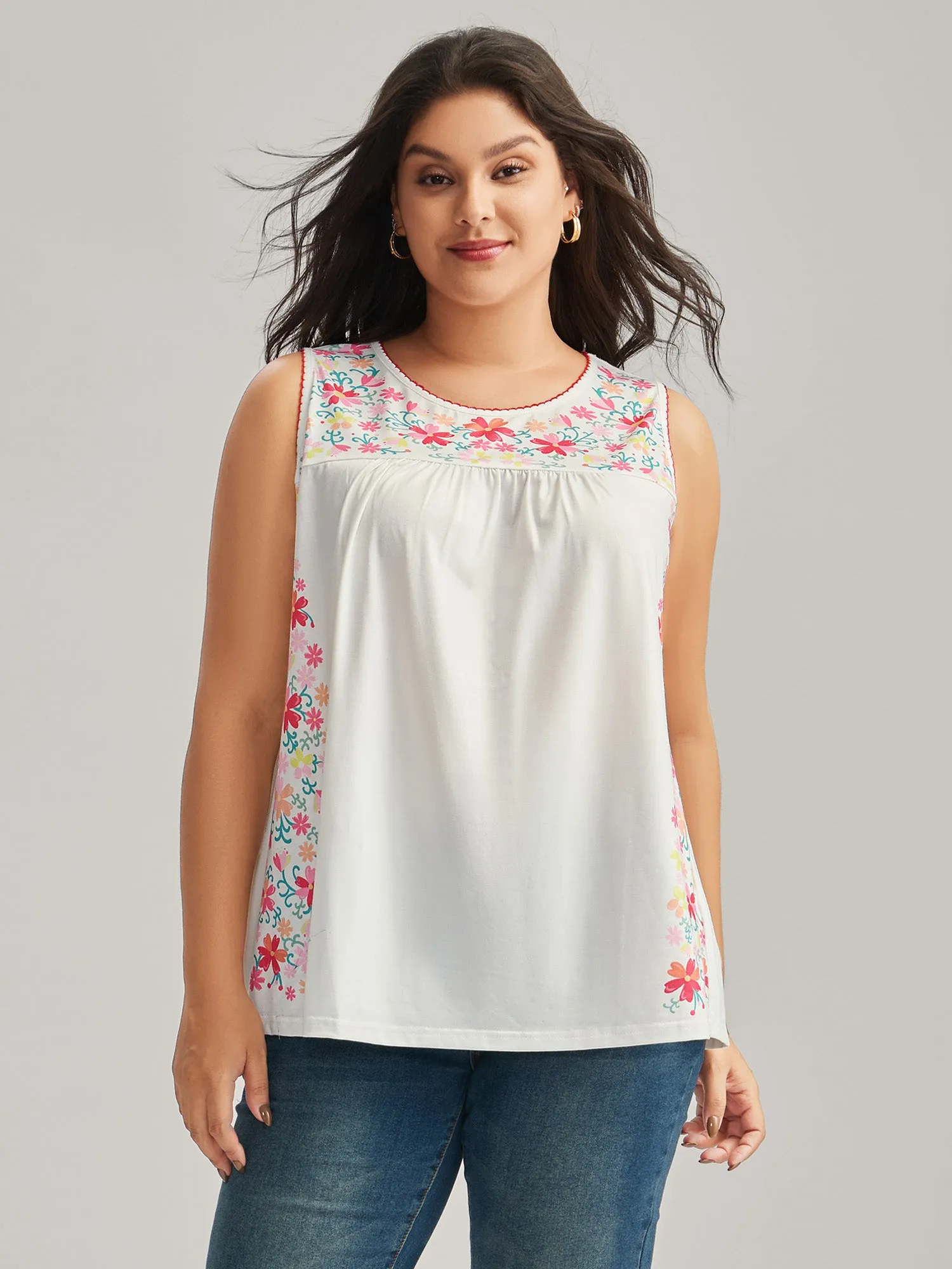 Stretchy Floral Neck Flowy Tank Top sold by Bloomchic