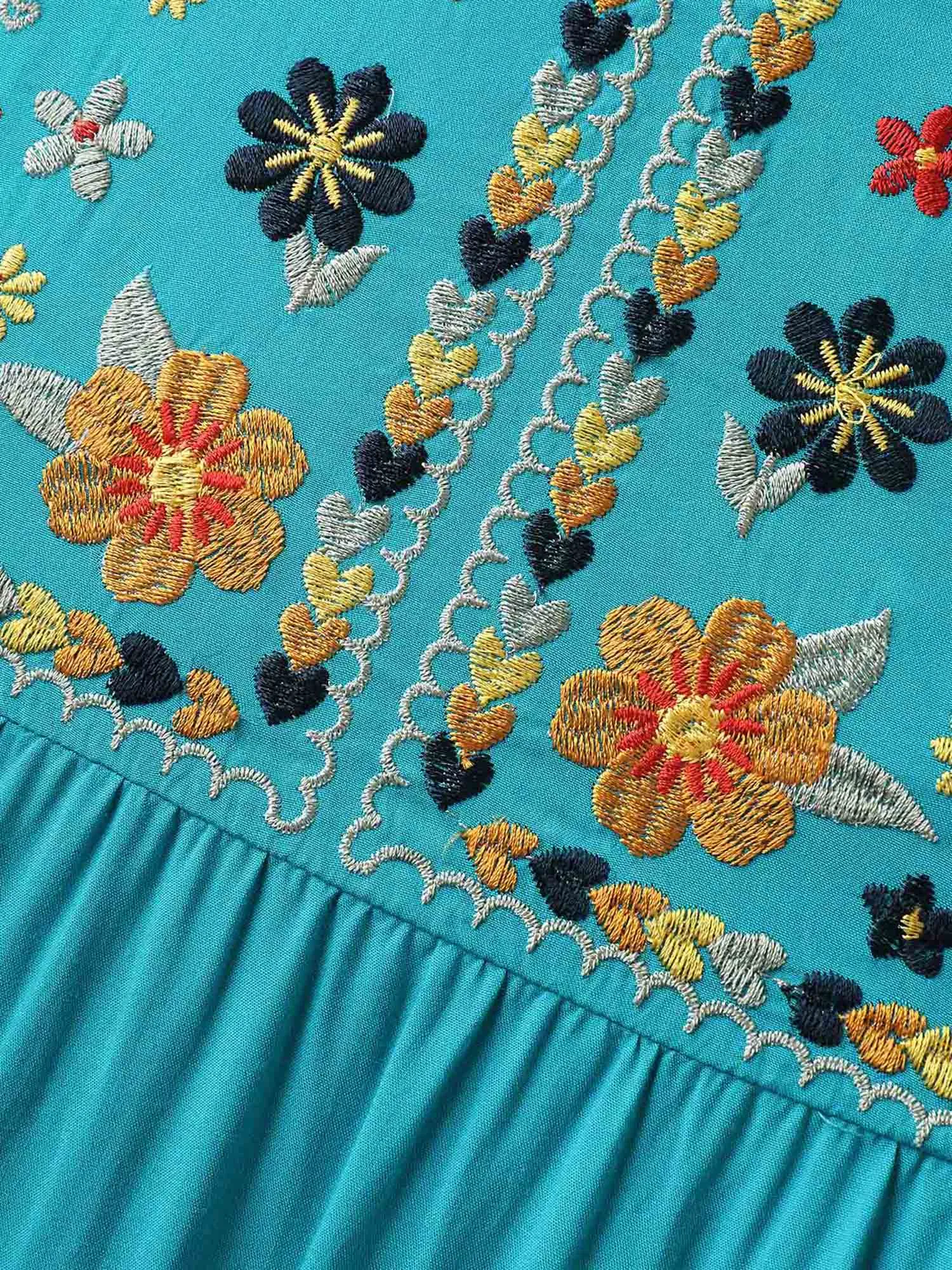 Rayon Floral Embroidered Pockets Midi Dress sold by Bloomchic product image thumbnail 5