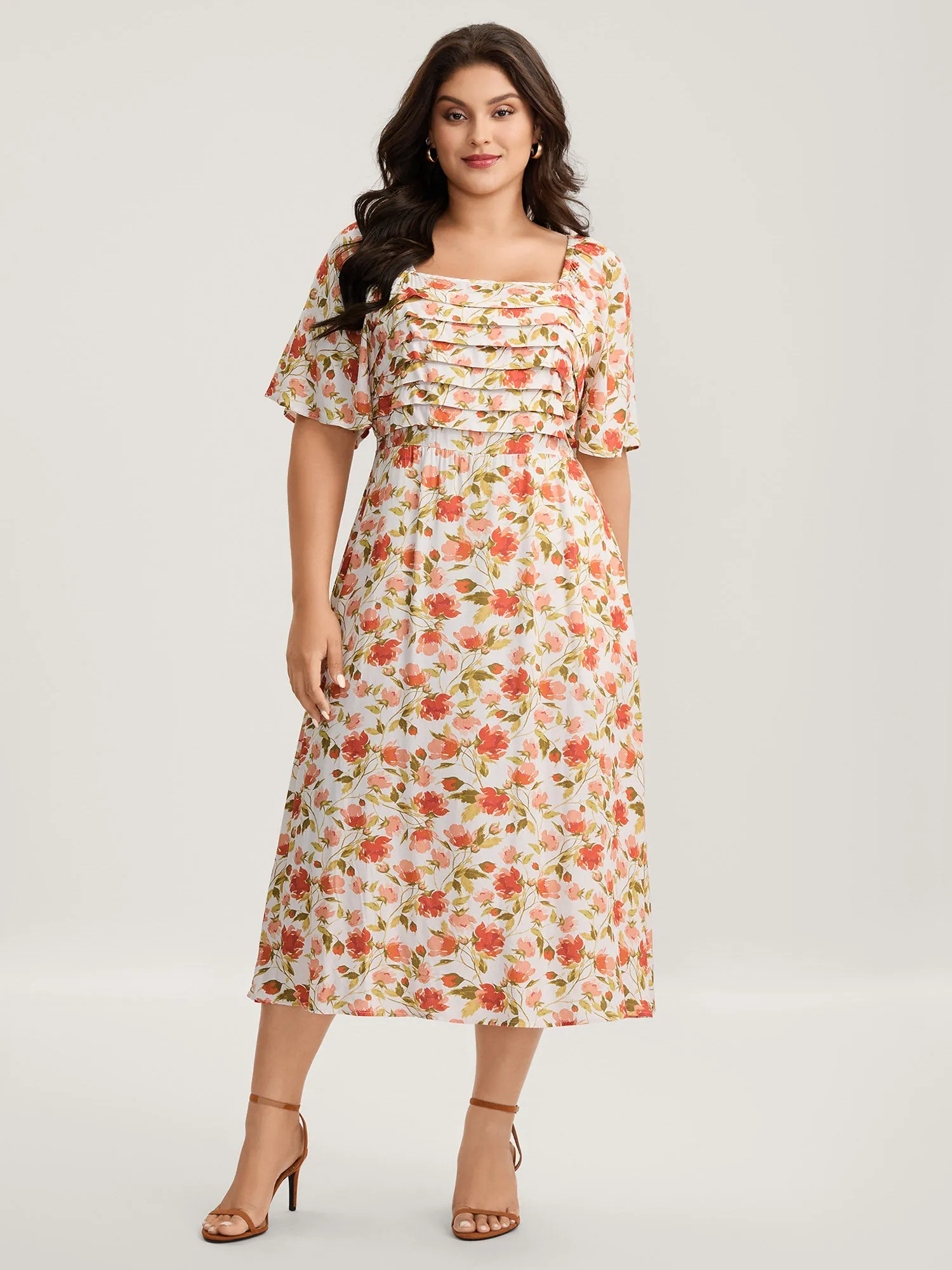 Floral Pleated Bodice Pockets Midi Dress sold by Bloomchic product image thumbnail 3
