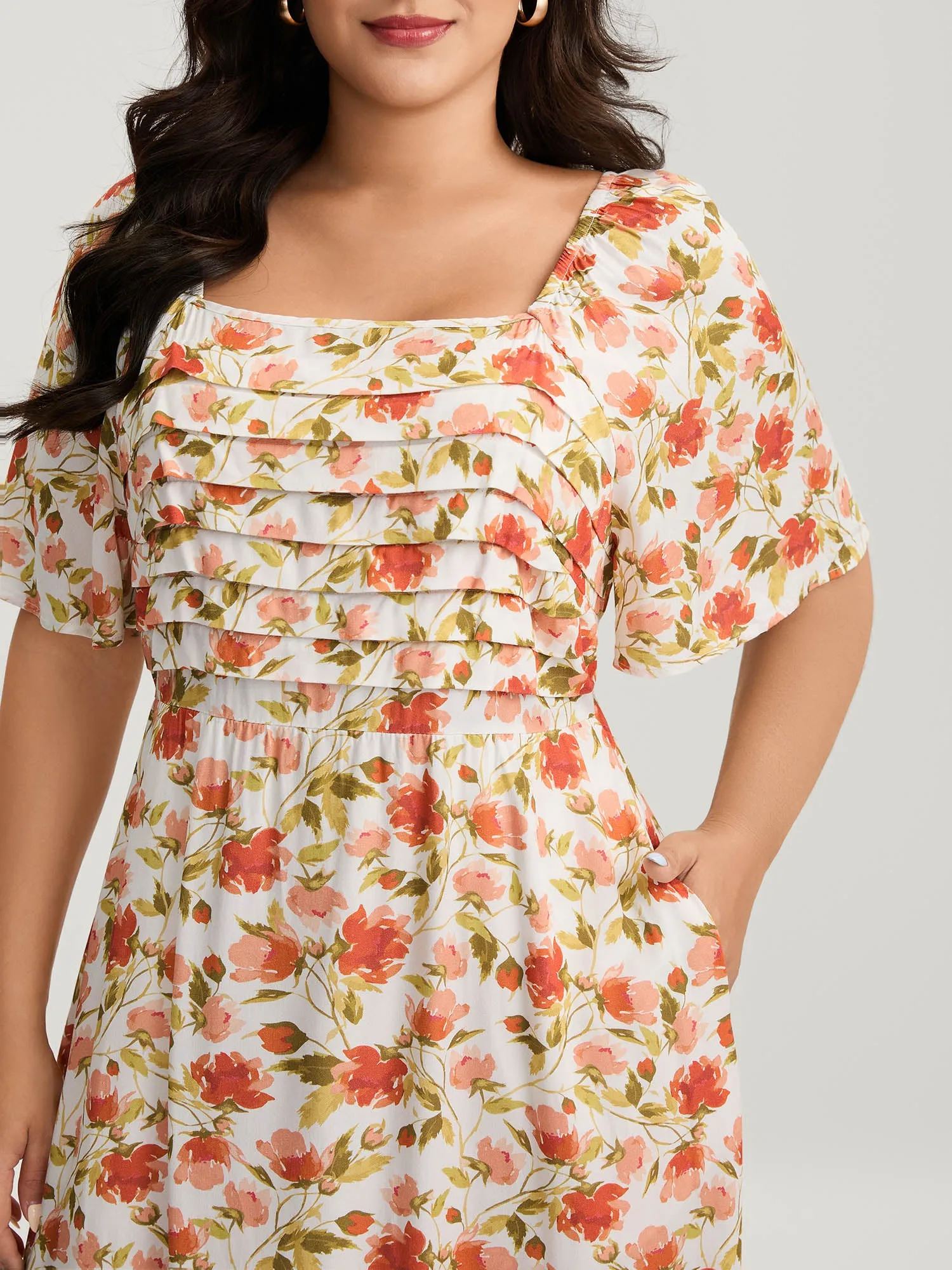 Floral Pleated Bodice Pockets Midi Dress sold by Bloomchic product image thumbnail 2