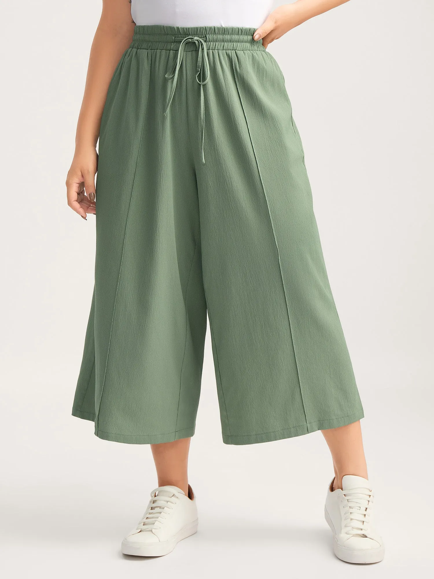 Drawstring Pin Tuck Wide-Leg Pants sold by Bloomchic
