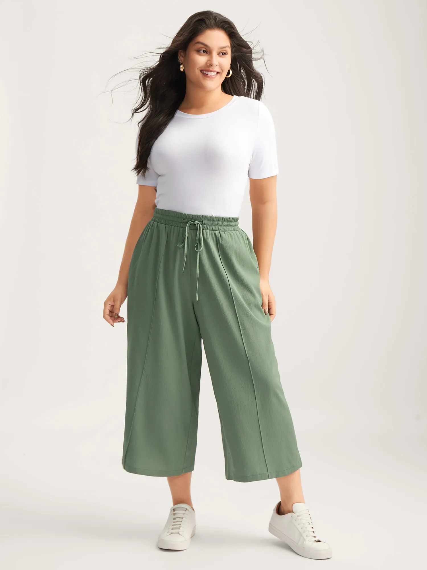 Drawstring Pin Tuck Wide-Leg Pants sold by Bloomchic product image thumbnail 3