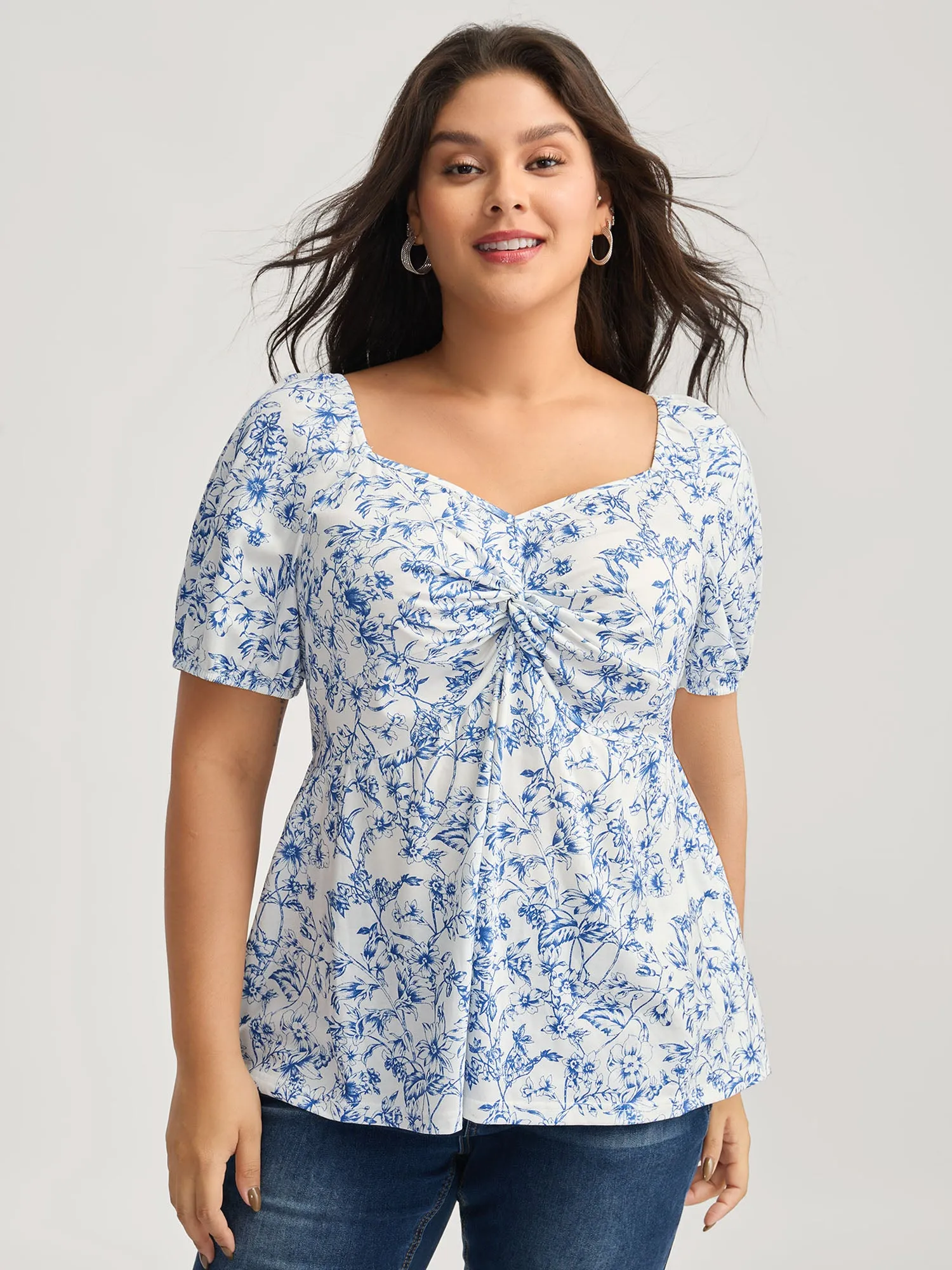 Sweetheart Gathered Bodice Floral Top sold by Bloomchic