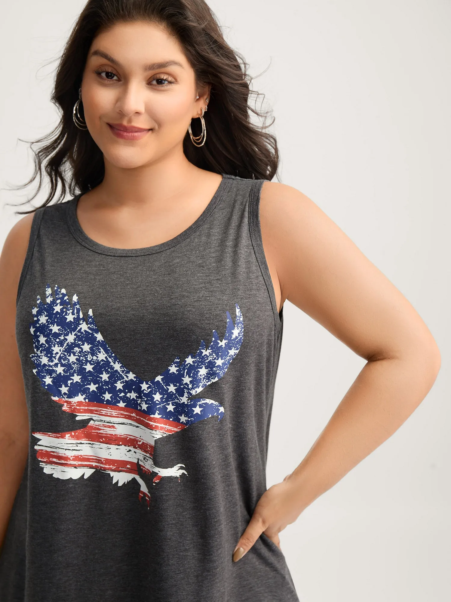 Stars and Stripes Curvy Hem Tank Top sold by Bloomchic