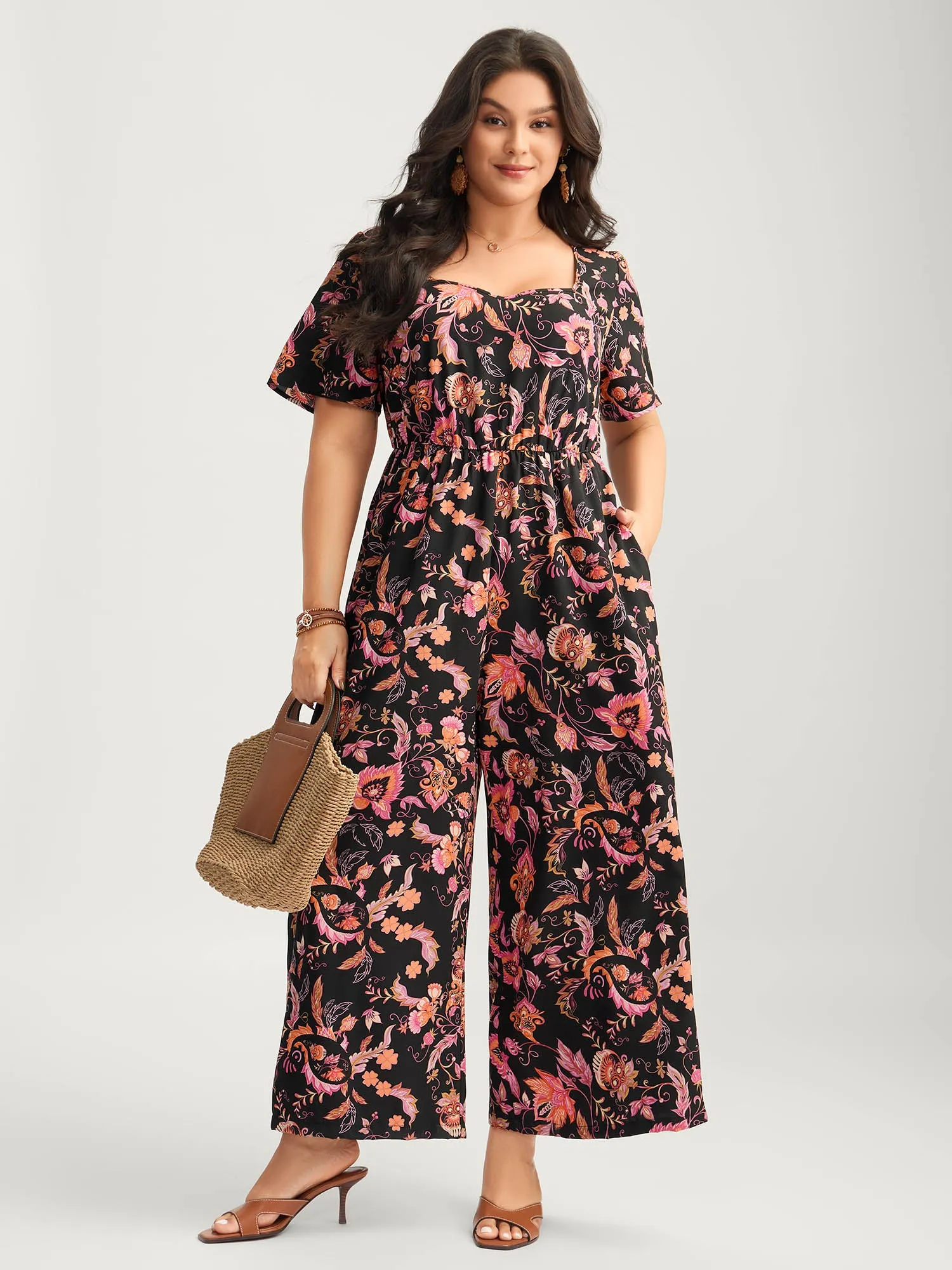 Floral Print Square Neck Pockets Jumpsuit sold by Bloomchic
