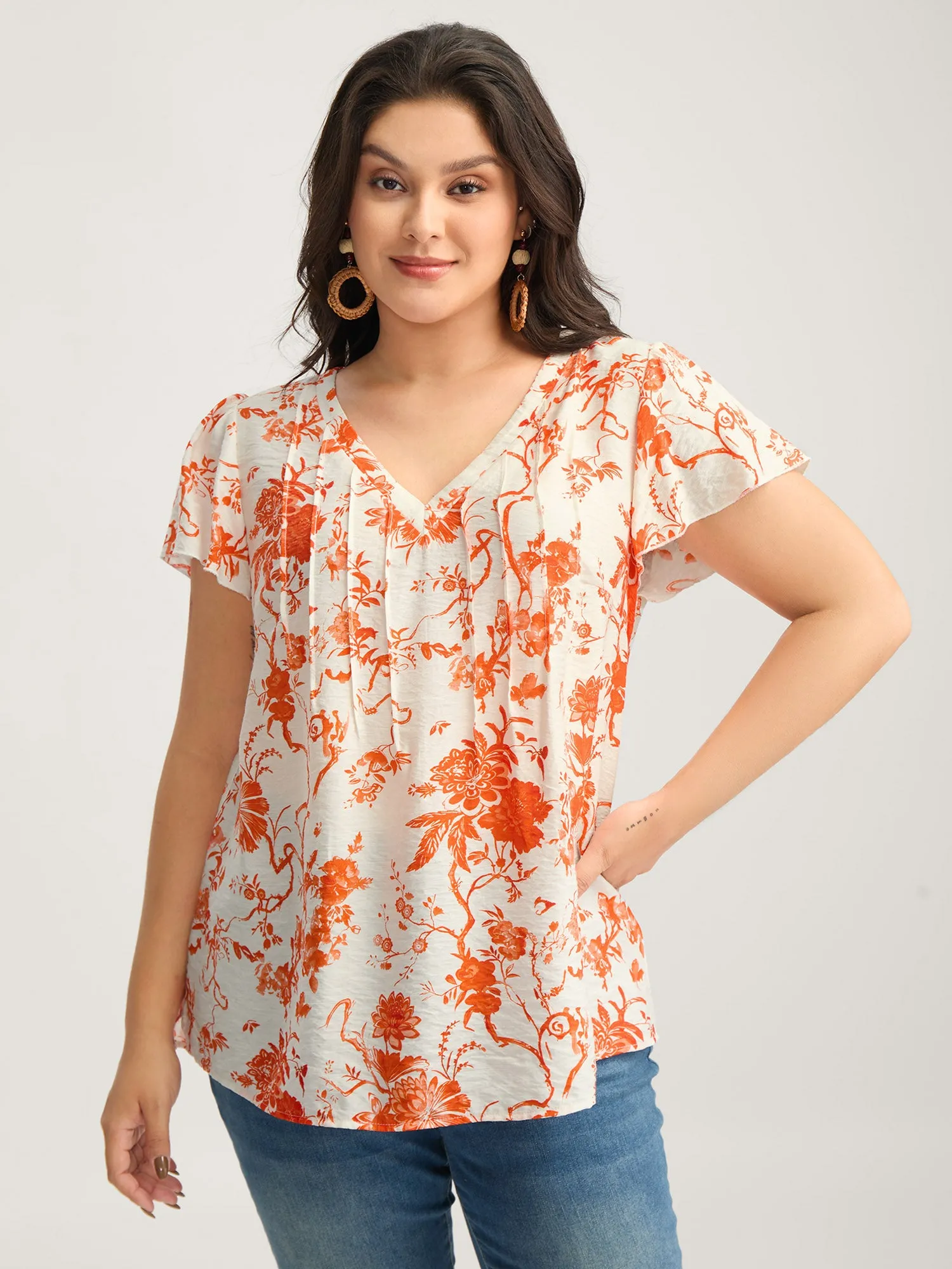 Floral Print Pleated Front Blouse sold by Bloomchic