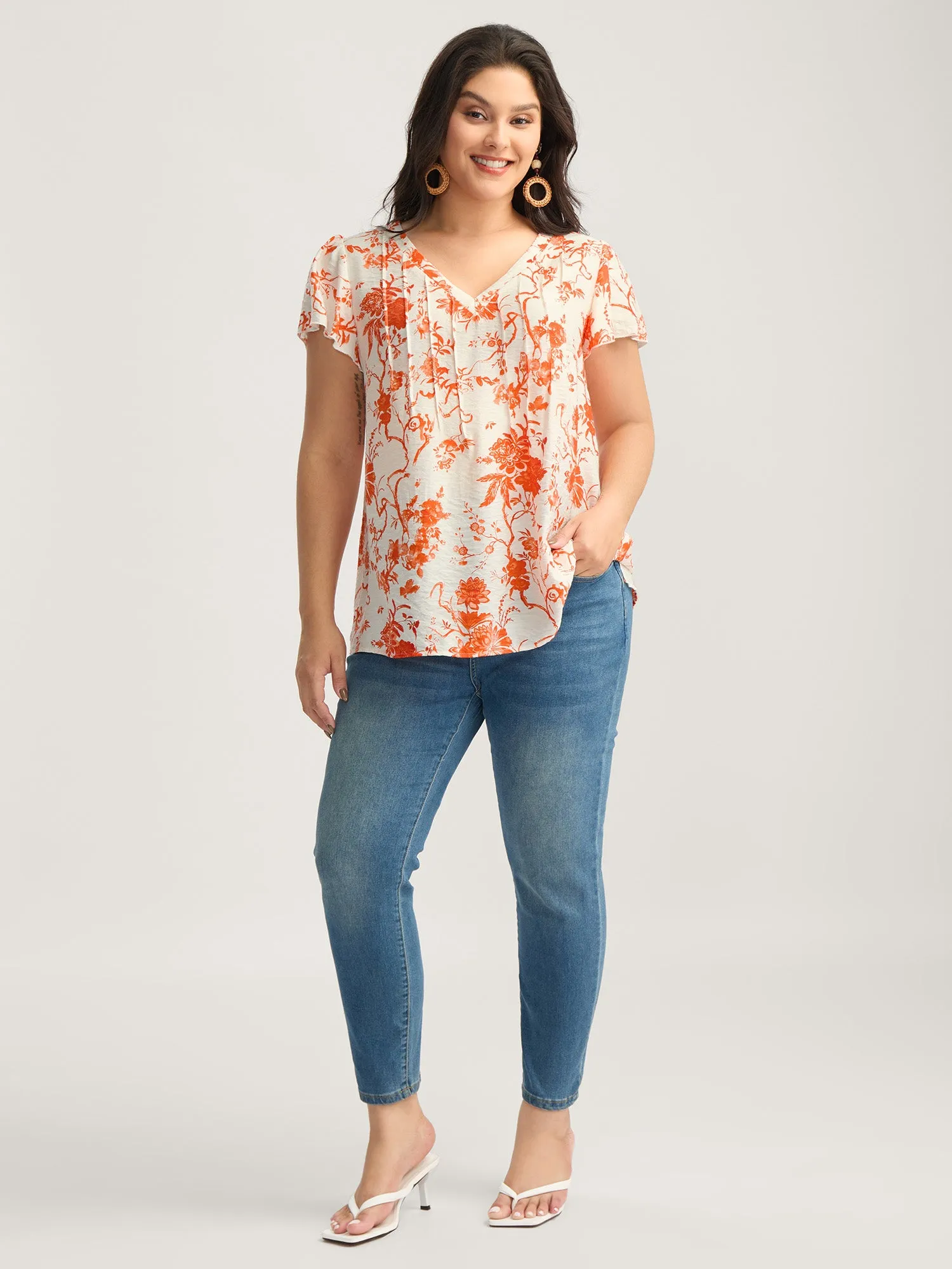 Floral Print Pleated Front Blouse sold by Bloomchic product image thumbnail 3