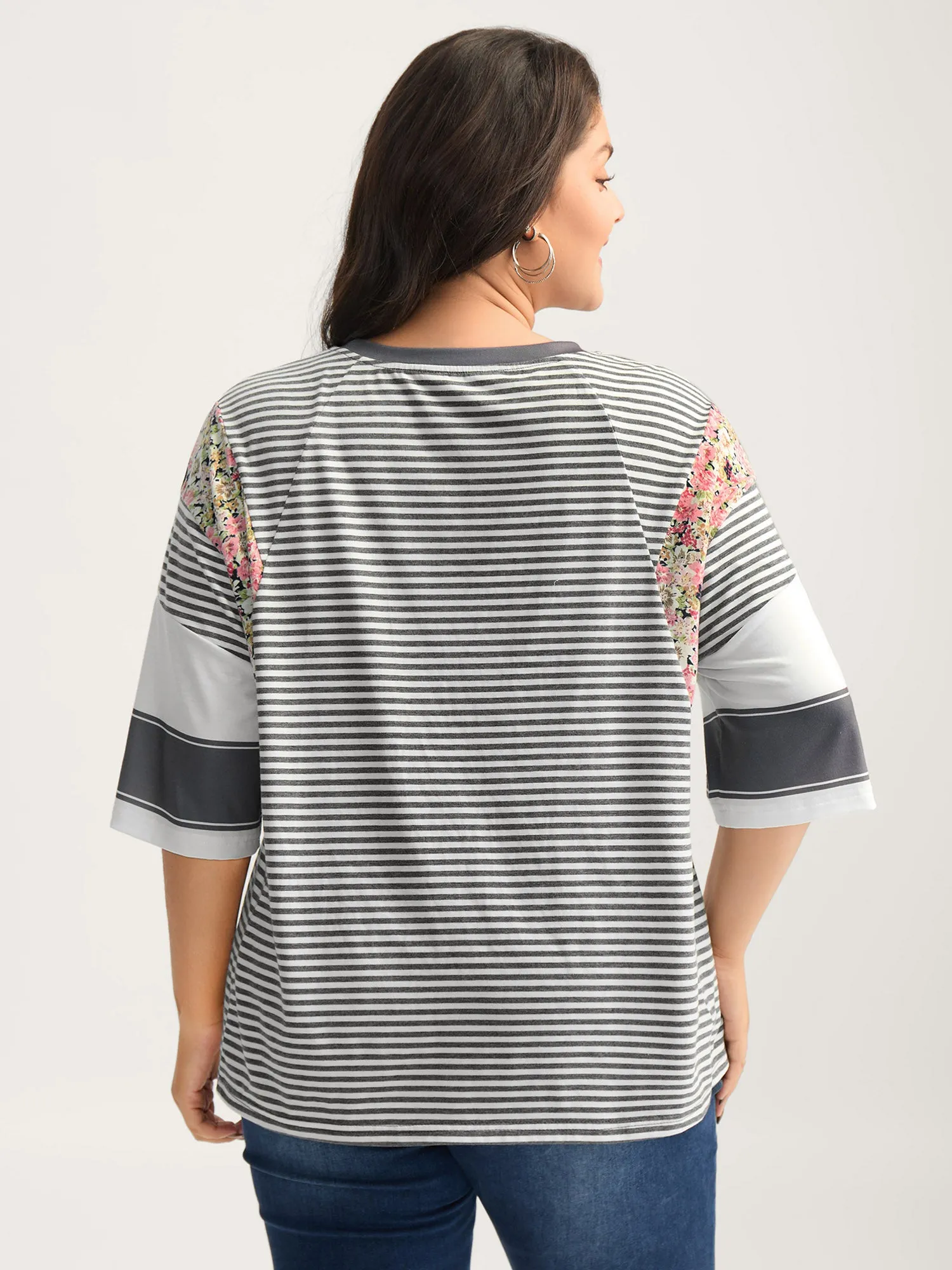 Cotton Mixed Print Floral Detail Knit Top sold by Bloomchic product image thumbnail 4