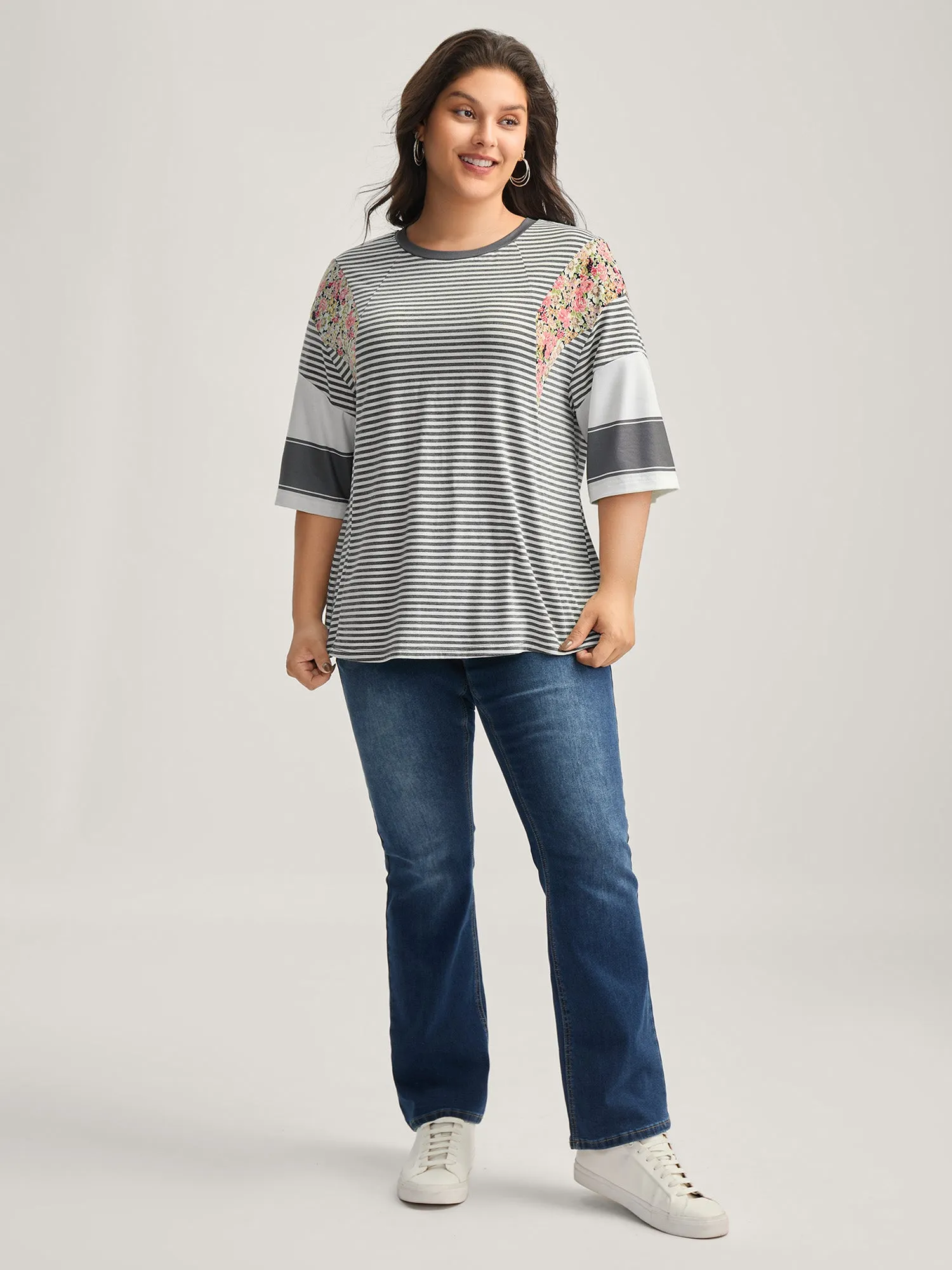 Cotton Mixed Print Floral Detail Knit Top sold by Bloomchic product image thumbnail 3