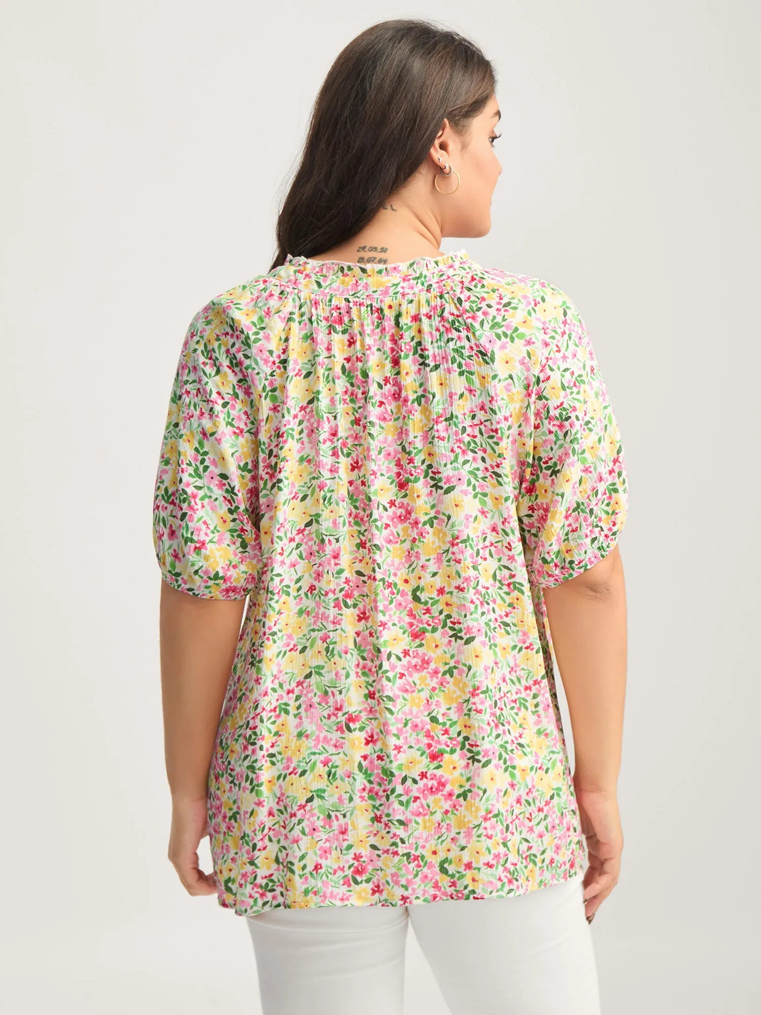 Floral Print Puff Sleeve Flowy Blouse sold by Bloomchic product image thumbnail 4