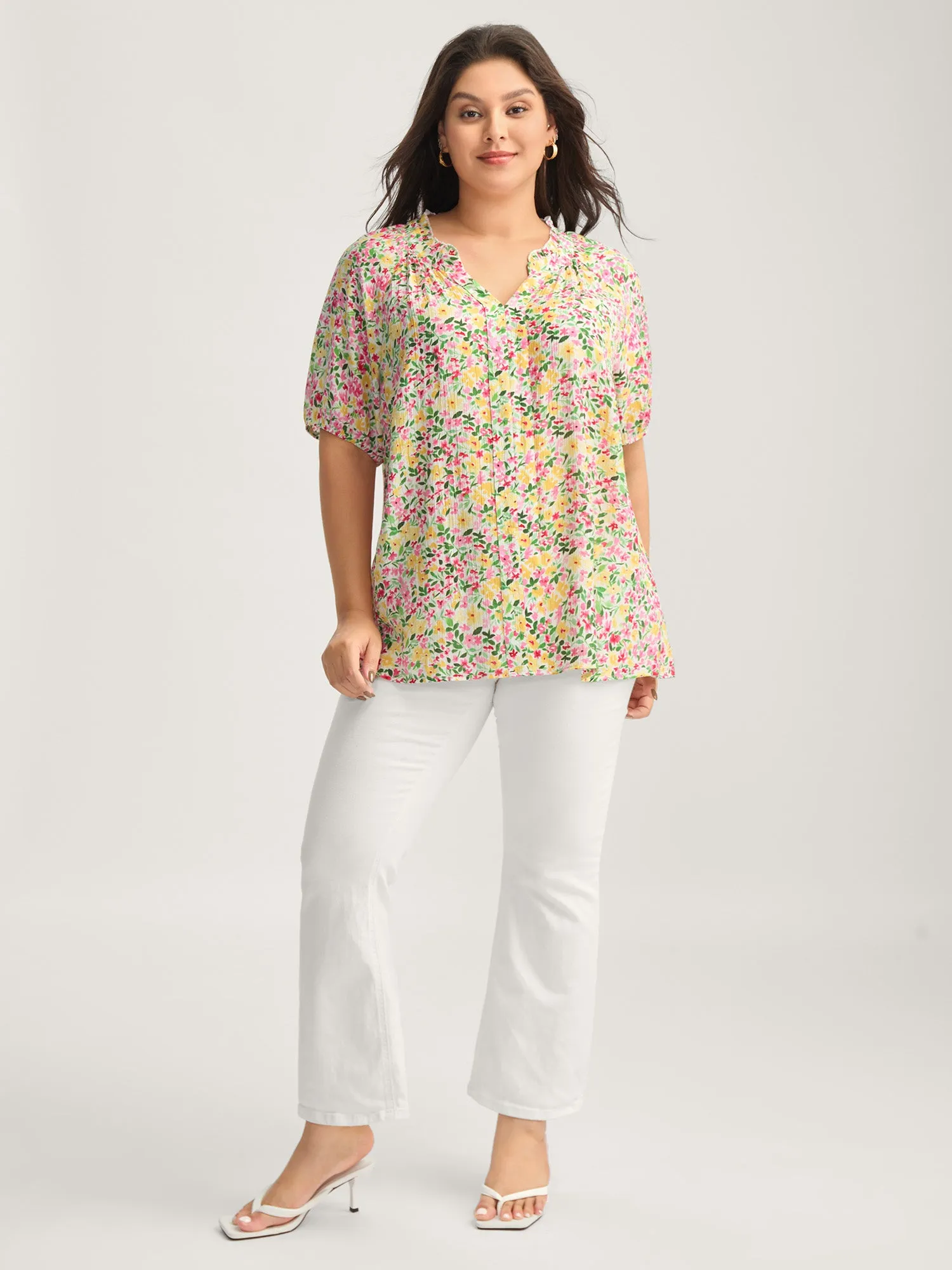 Floral Print Puff Sleeve Flowy Blouse sold by Bloomchic product image thumbnail 3