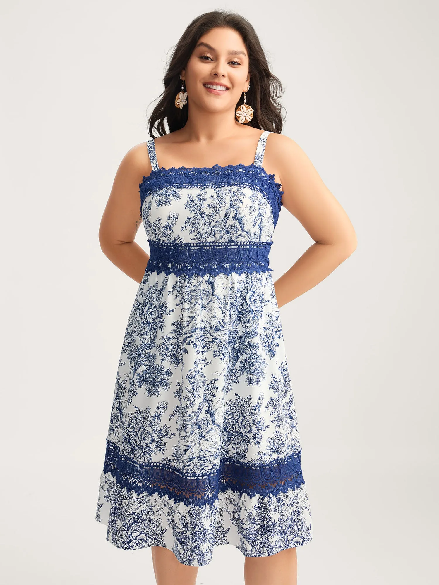 Floral Dreams Lace Spliced Tiered Midi Dress sold by Bloomchic
