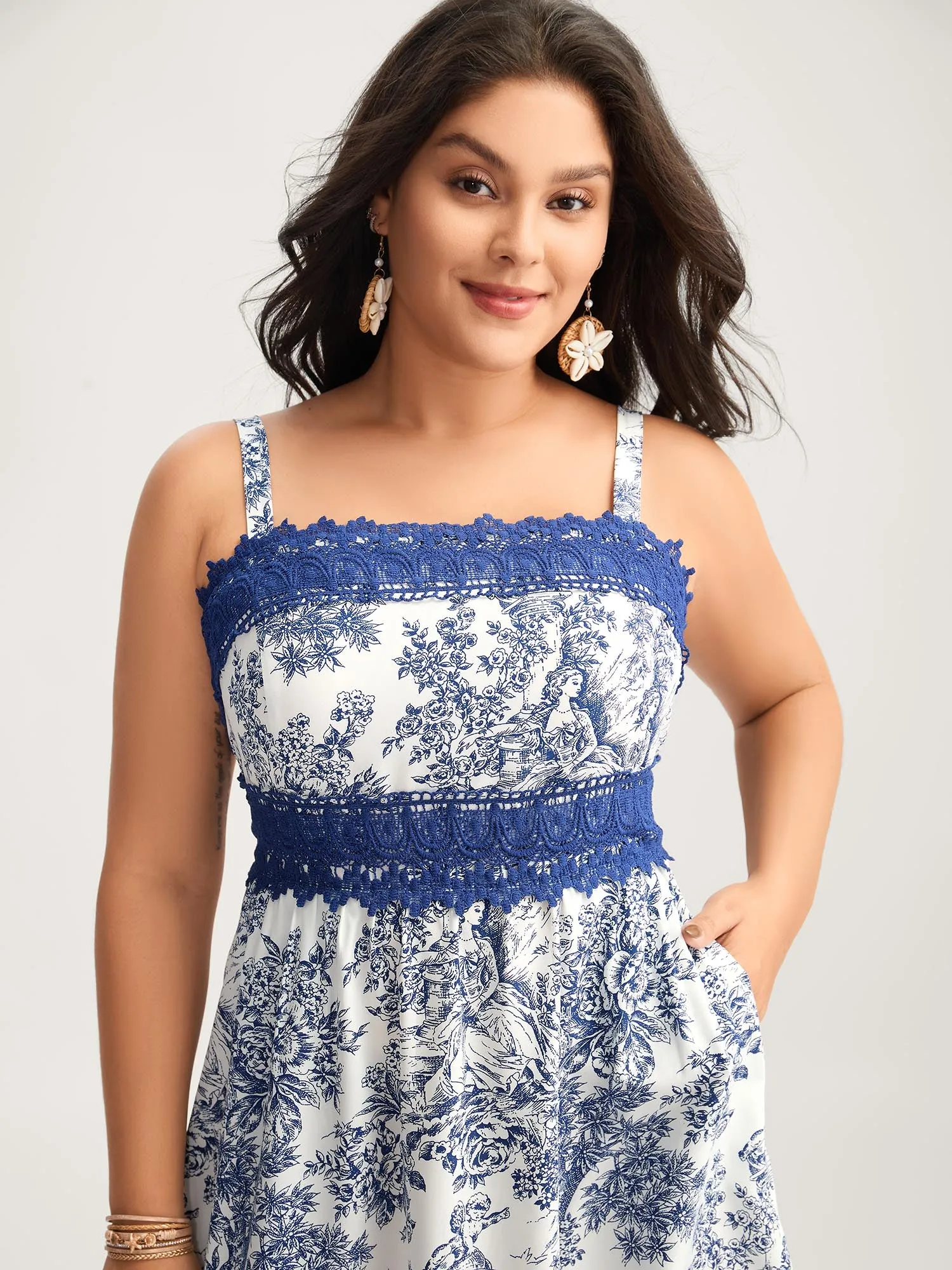 Floral Dreams Lace Spliced Tiered Midi Dress sold by Bloomchic product image thumbnail 2