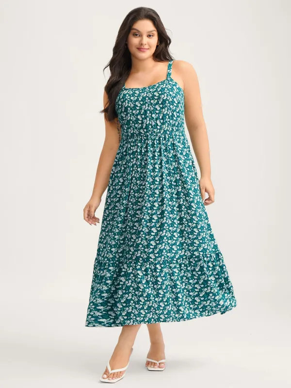 Rayon Ditsy Floral Print Pockets Midi Dress sold by Bloomchic