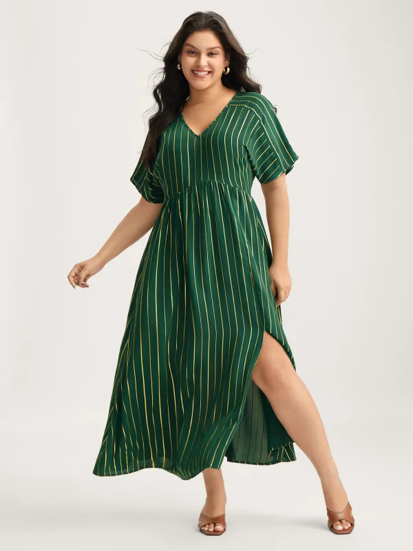 Gold Shimmery Stripes Pockets Midi Dress sold by Bloomchic