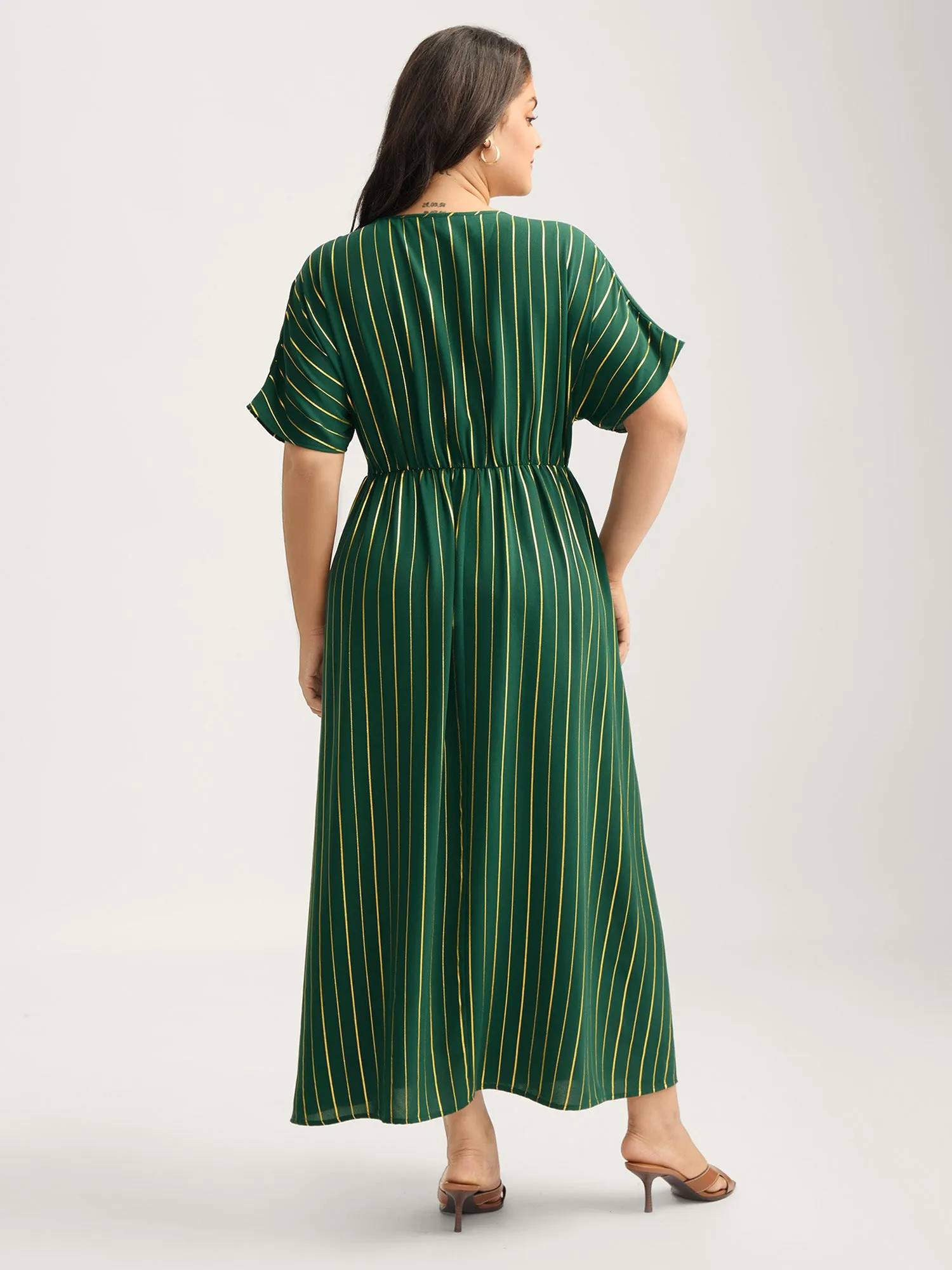 Gold Shimmery Stripes Pockets Midi Dress sold by Bloomchic product image thumbnail 4
