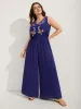 Rayon Floral Embroidery Stretchy Waist Jumpsuit sold by Bloomchic