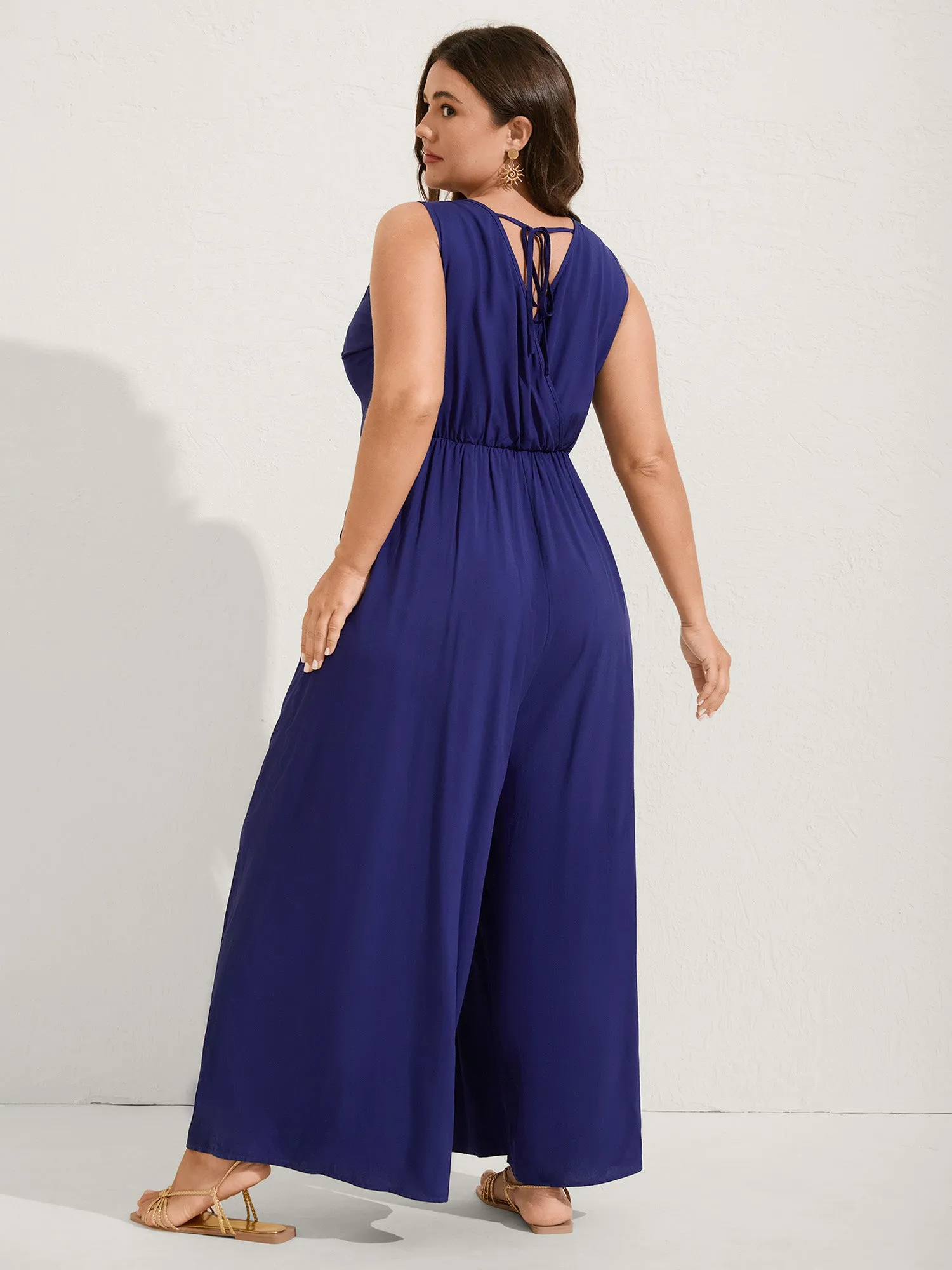 Rayon Floral Embroidery Stretchy Waist Jumpsuit sold by Bloomchic product image thumbnail 4