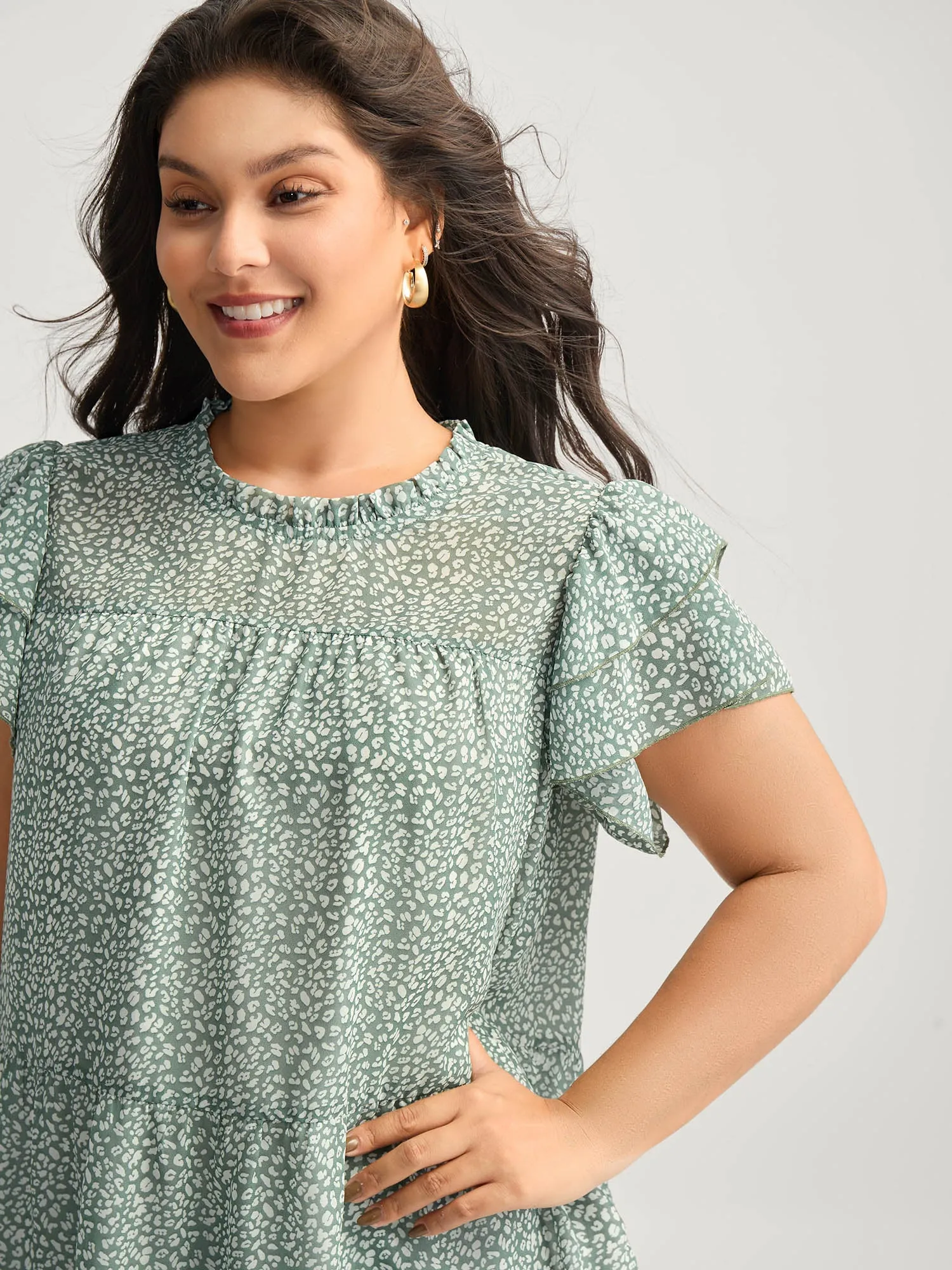 Leopard Print Stretchy Neck Flowy Blouse sold by Bloomchic product image thumbnail 2