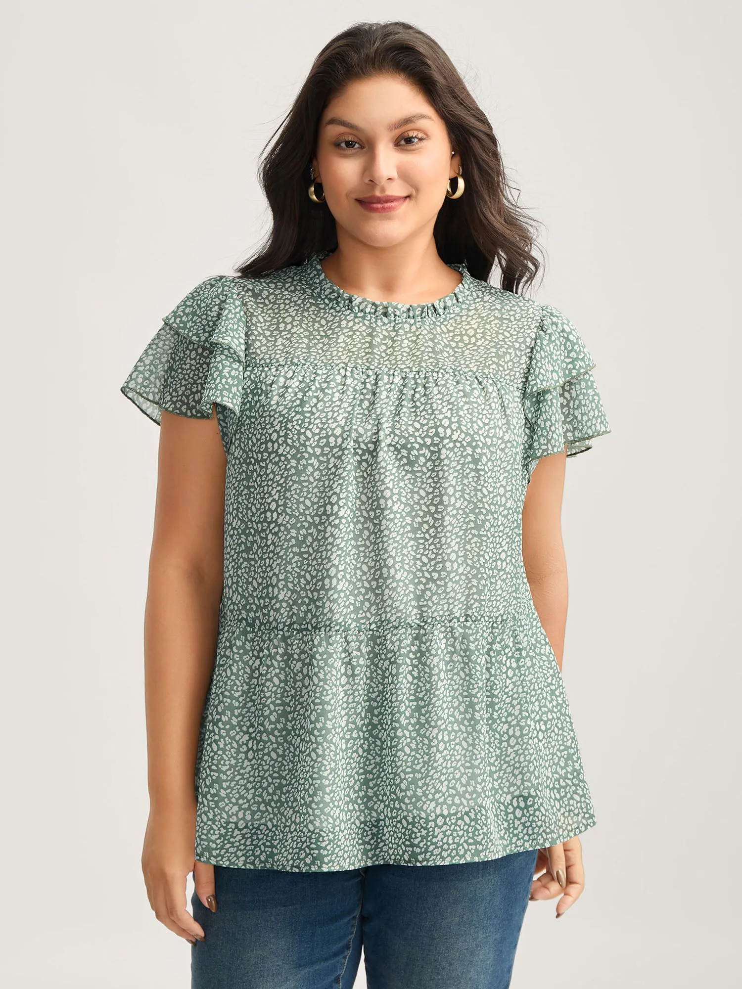 Leopard Print Stretchy Neck Flowy Blouse sold by Bloomchic