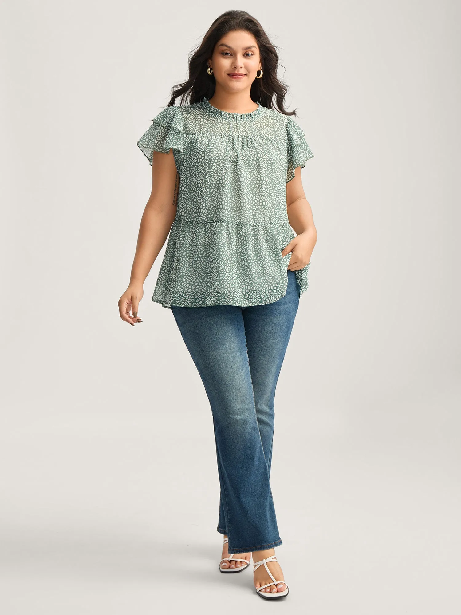 Leopard Print Stretchy Neck Flowy Blouse sold by Bloomchic product image thumbnail 3