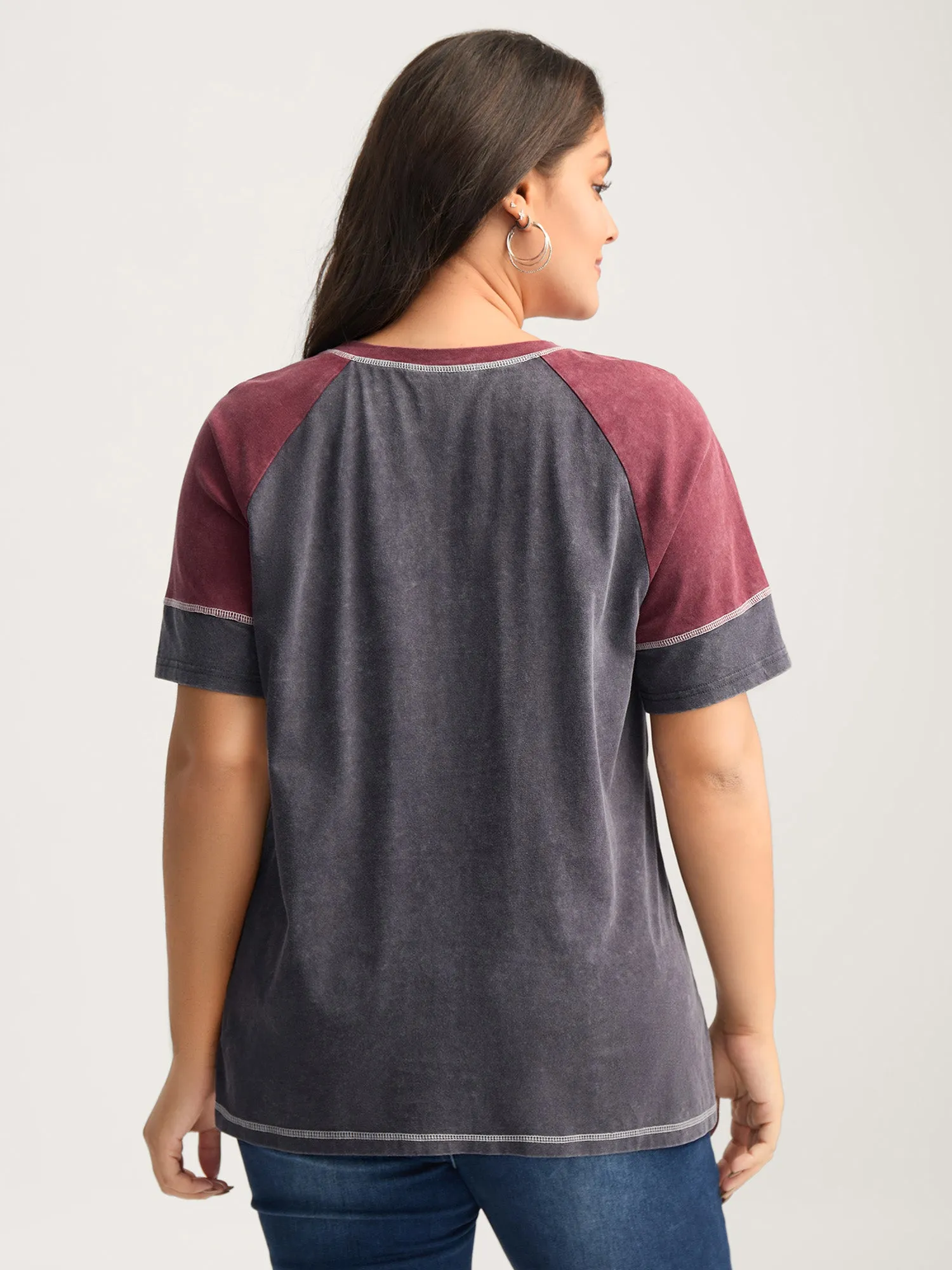 Cotton Vintage Color Contrast Solid T-Shirt sold by Bloomchic product image thumbnail 4